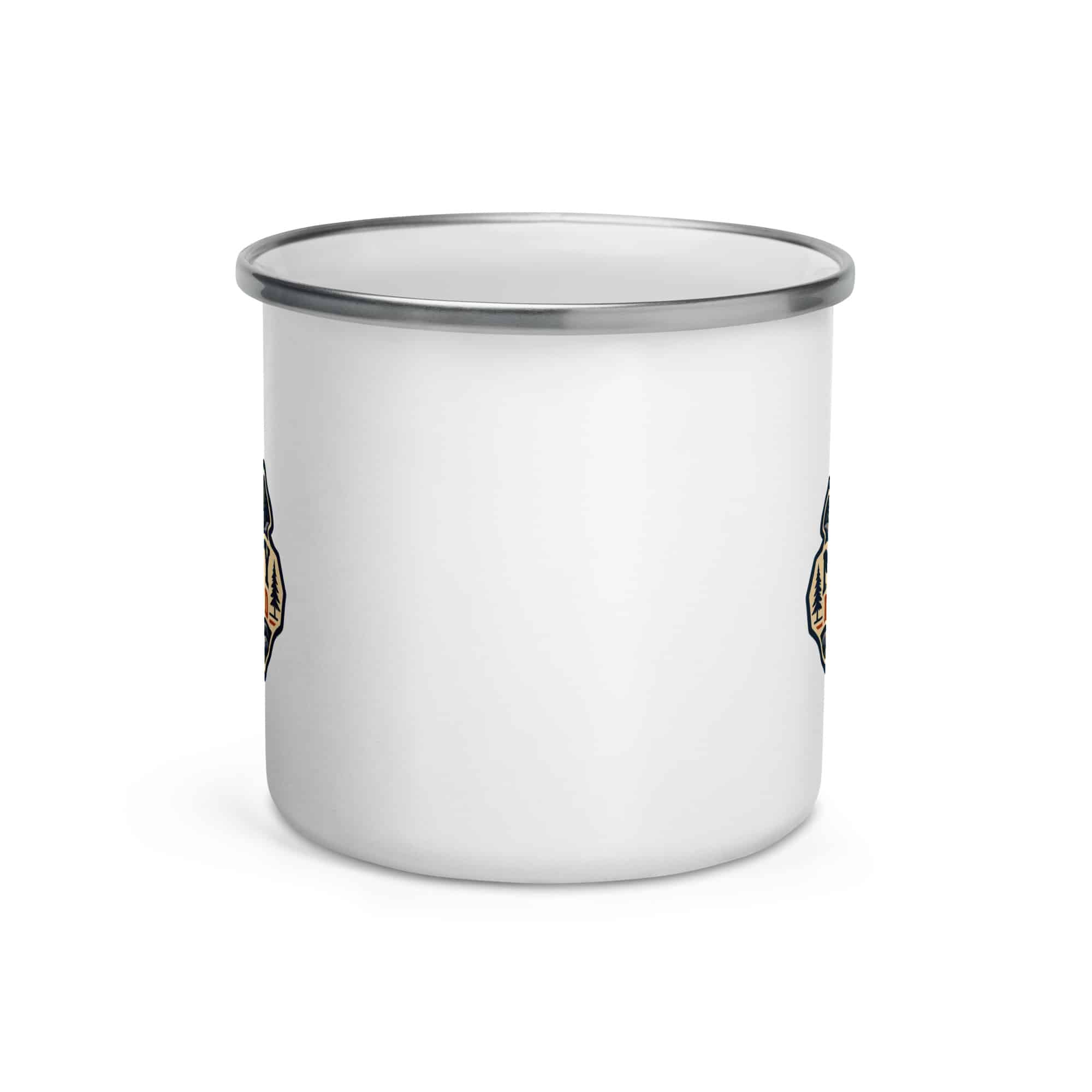 Nature and Adventure Enamel Camp Mug: Nature Is My Preferred Background, Scenic Shield Badge