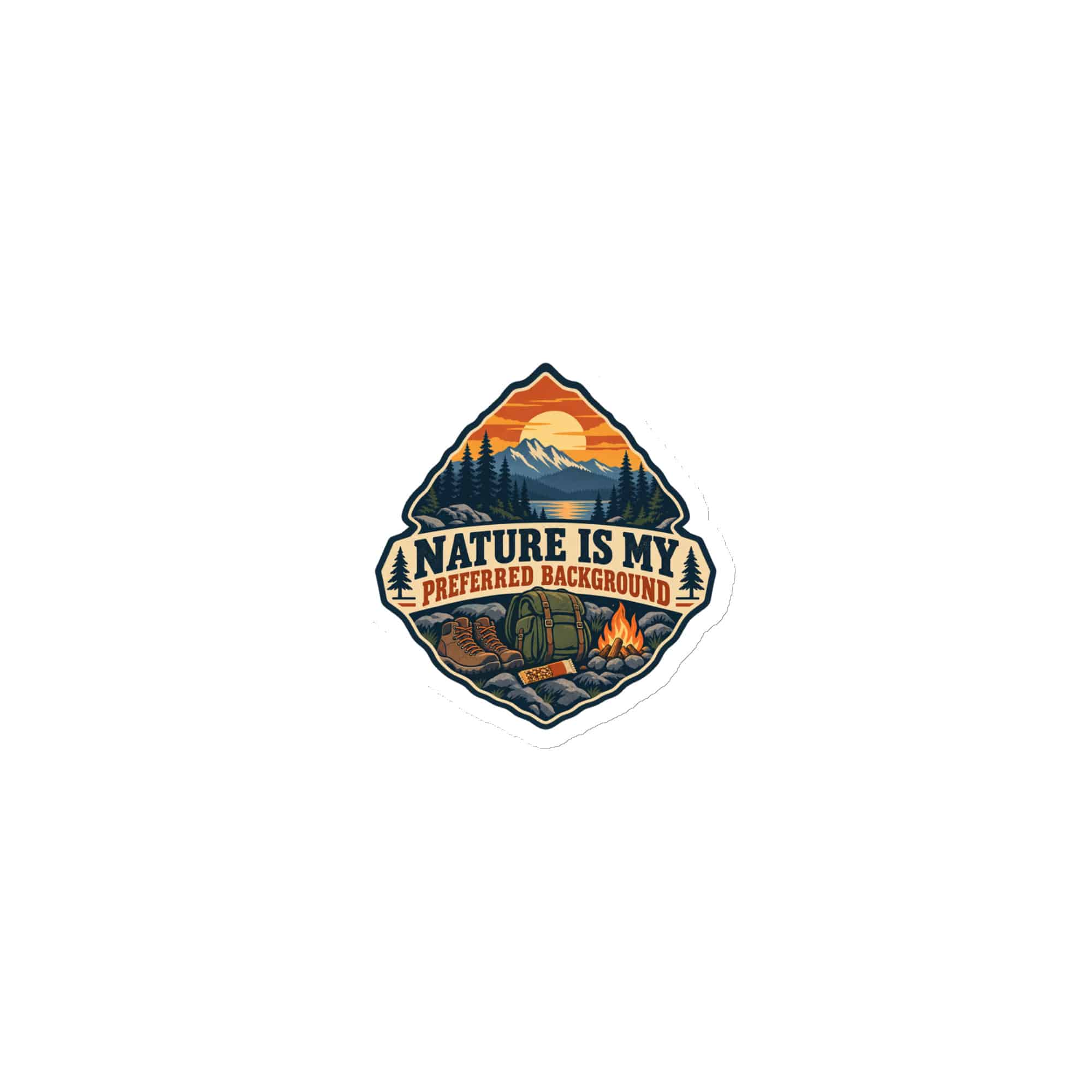 Nature and Adventure Die-Cut Magnet: Nature Is My Preferred Background, Scenic Shield Badge