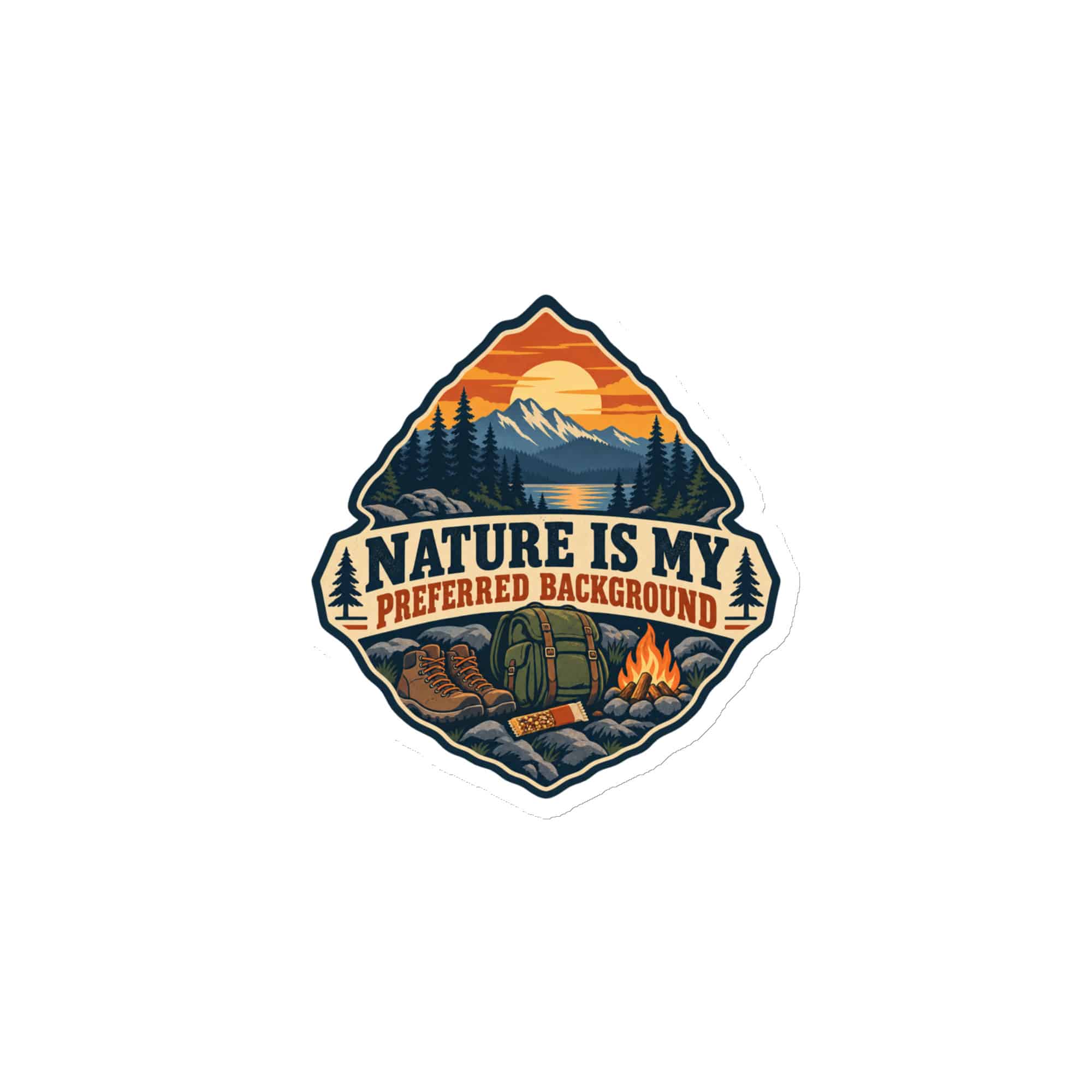 Nature and Adventure Die-Cut Magnet: Nature Is My Preferred Background, Scenic Shield Badge