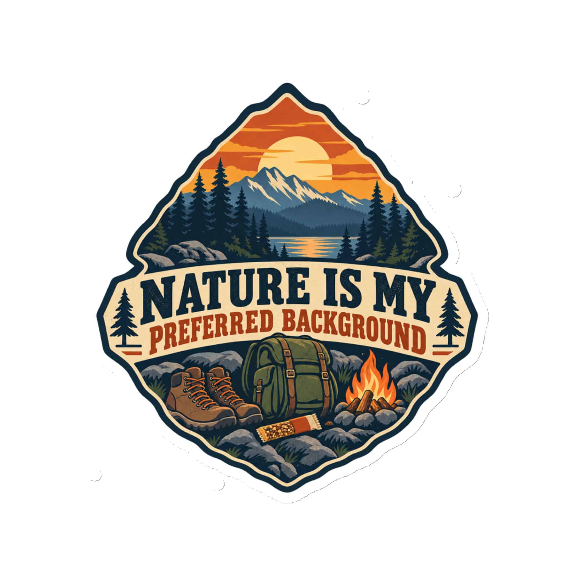 Nature and Adventure Die-Cut Magnet: Nature Is My Preferred Background, Scenic Shield Badge