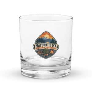 Nature and Adventure Rocks Glass: Nature Is My Preferred Background, Scenic Shield Badge - 10.5 oz - Main