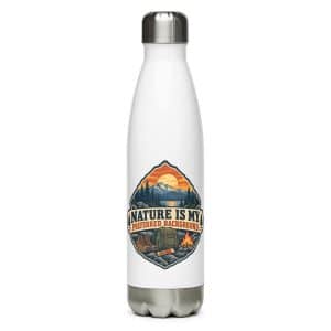 Nature and Adventure Stainless Steel Water Bottle: Nature Is My Preferred Background, Scenic Shield Badge - 17 oz - Main