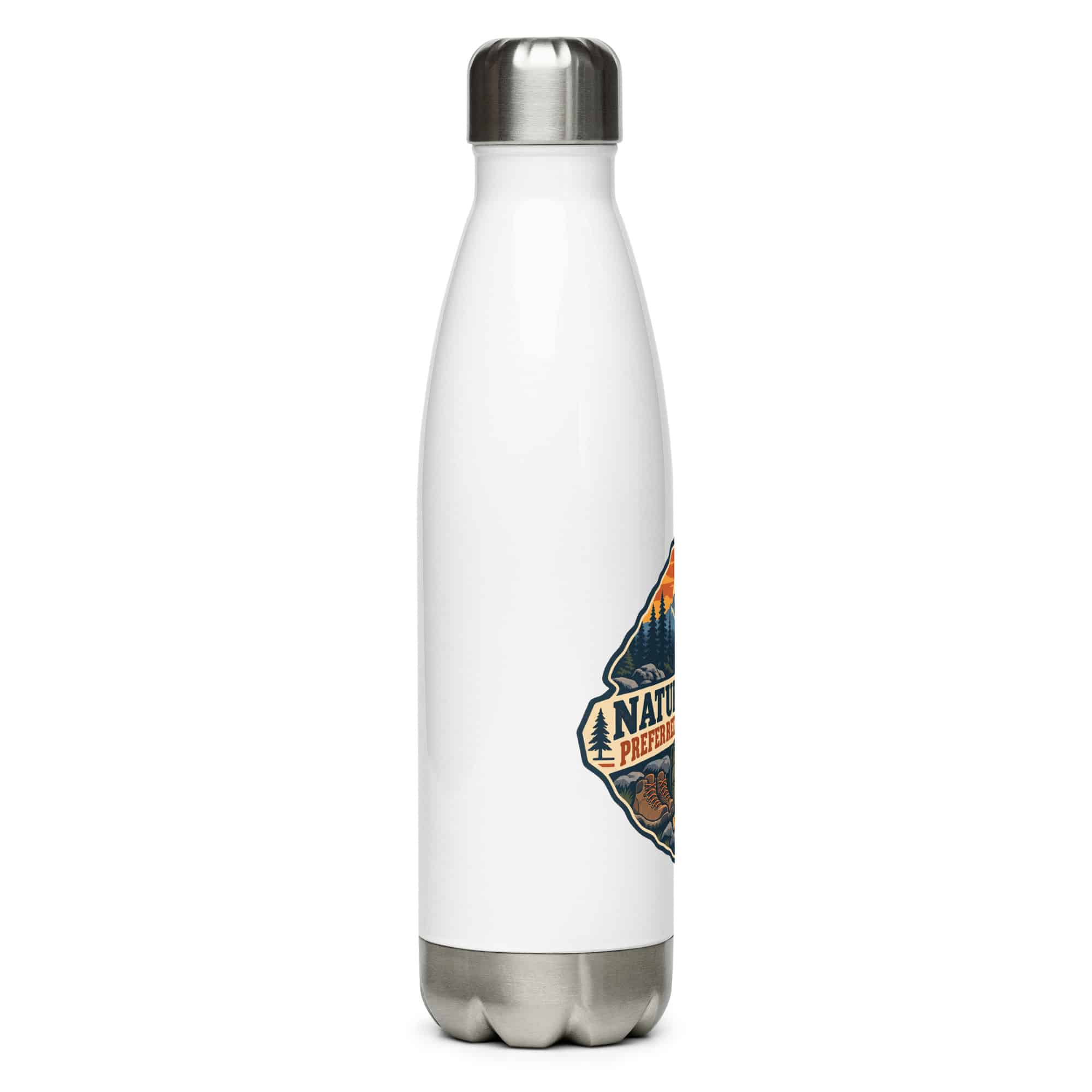 Nature and Adventure Stainless Steel Water Bottle: Nature Is My Preferred Background, Scenic Shield Badge