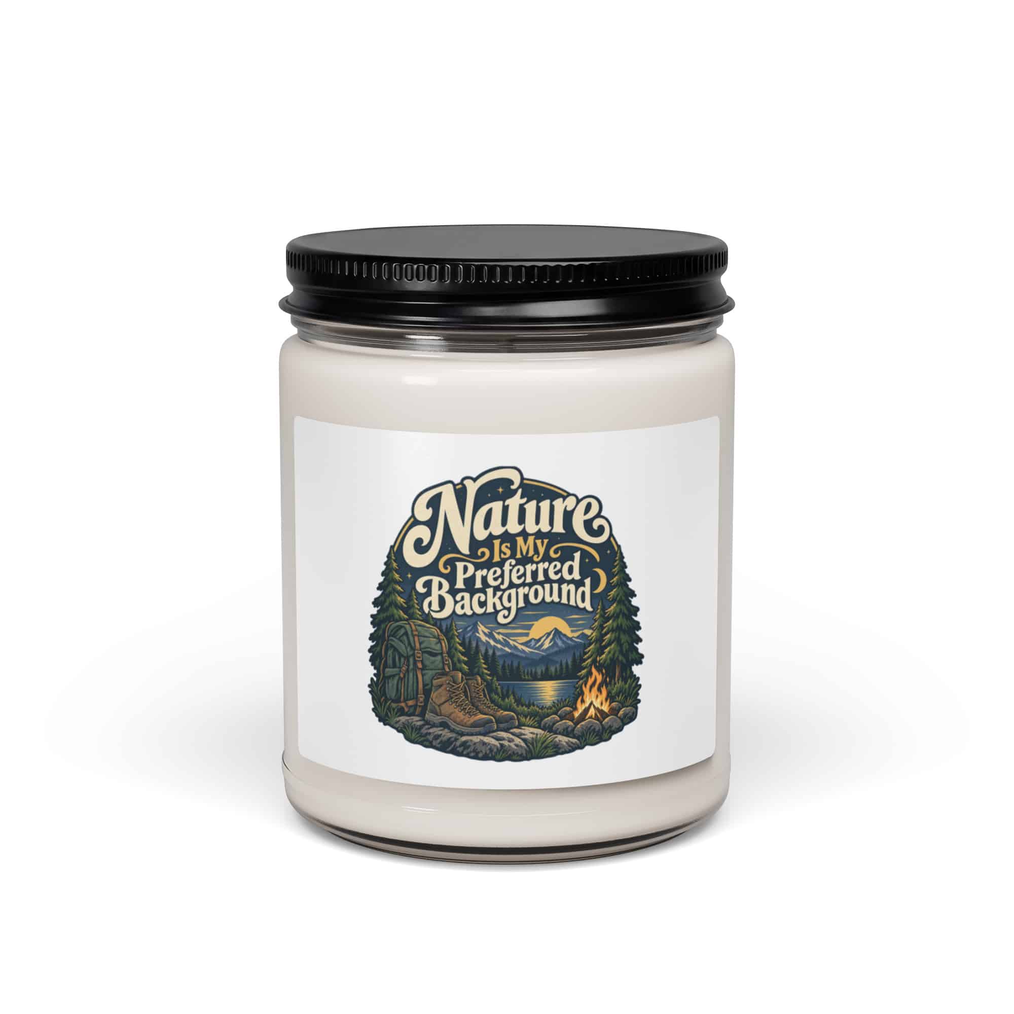 Nature and Adventure Soy Wax Candle: Nature Is My Preferred Background, Woodland Scenic Lettering