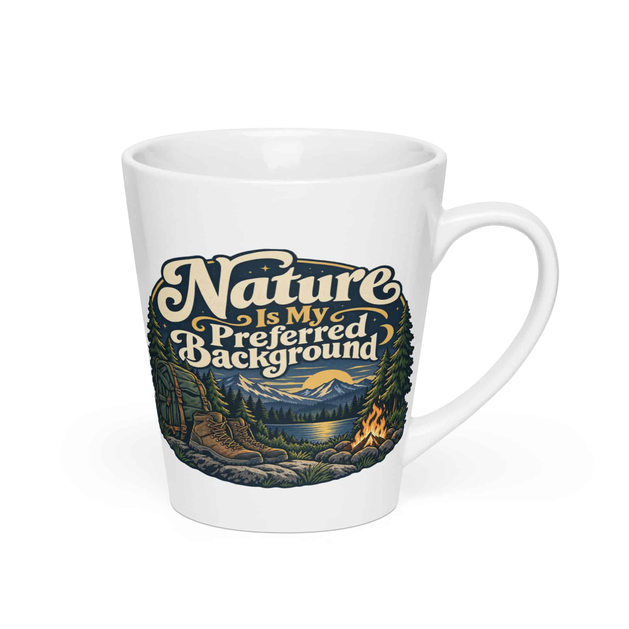 Nature and Adventure Latte Mug: Nature Is My Preferred Background, Woodland Scenic Lettering
