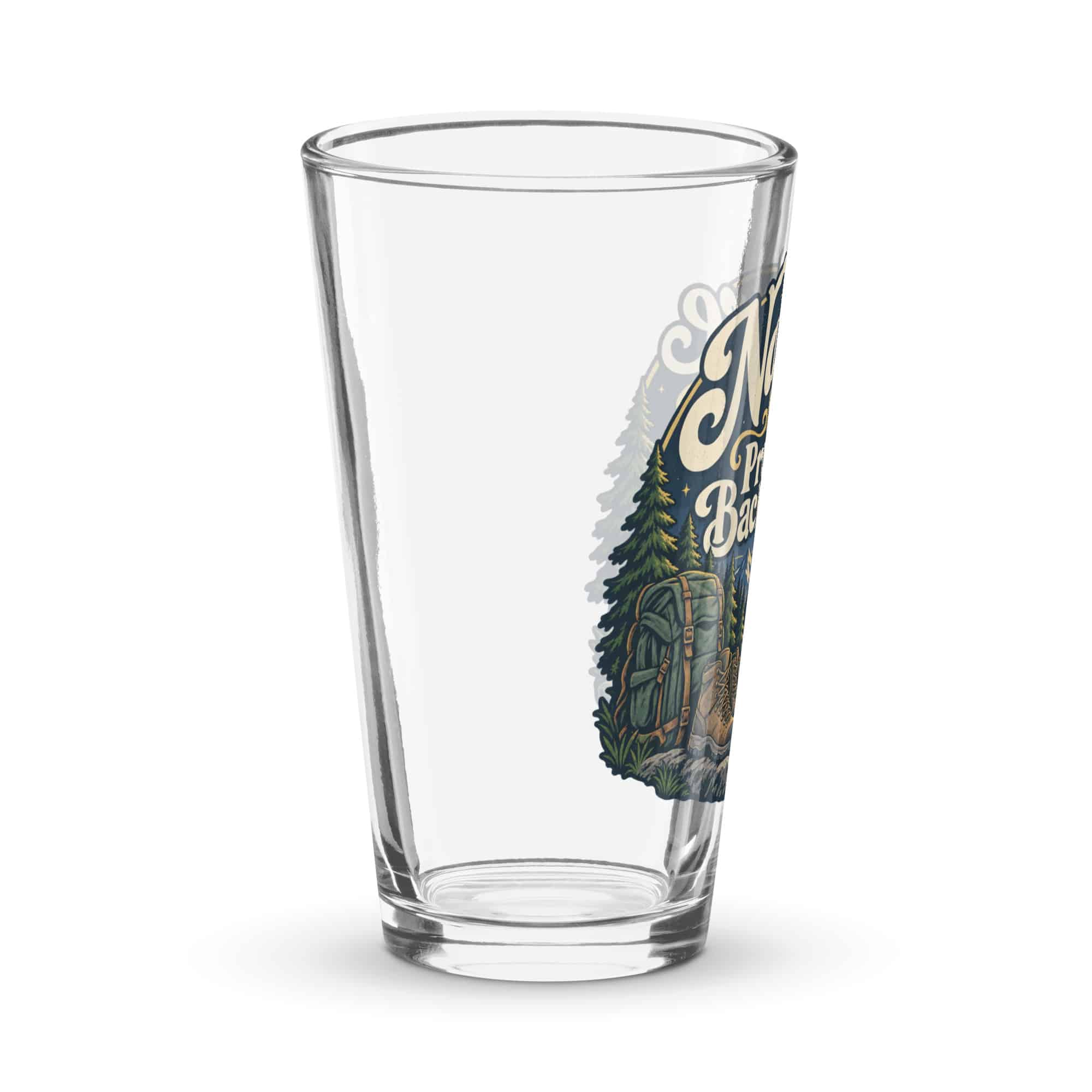 Nature and Adventure Pint Glass: Nature Is My Preferred Background, Woodland Scenic Lettering