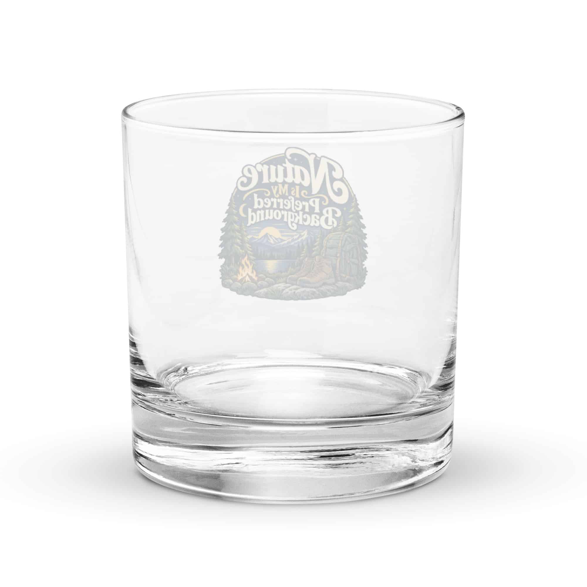Nature and Adventure Rocks Glass: Nature Is My Preferred Background, Woodland Scenic Lettering