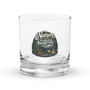 Nature and Adventure Rocks Glass: Nature Is My Preferred Background, Woodland Scenic Lettering - 10.5 oz - Main