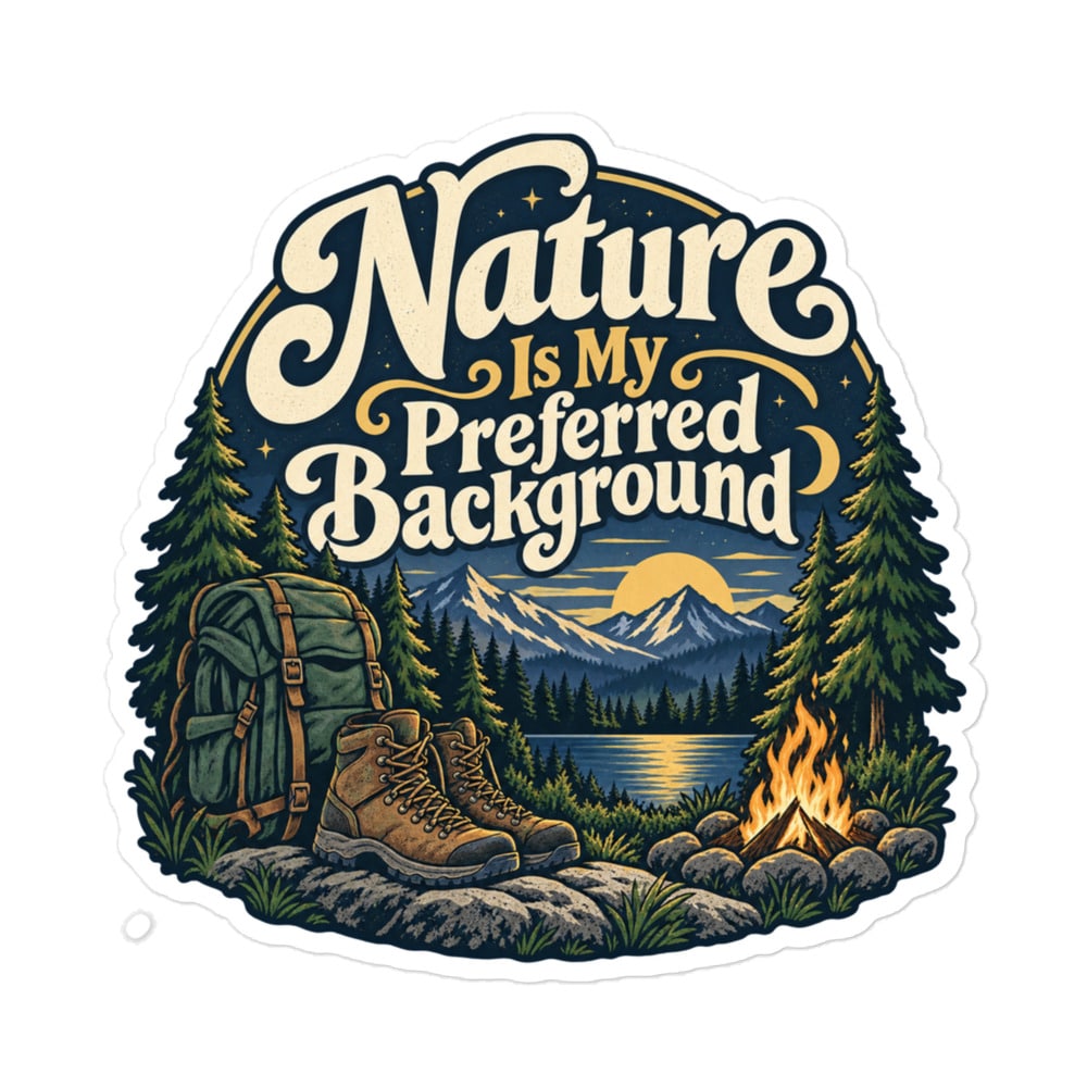 Nature and Adventure Vinyl Sticker: Nature Is My Preferred Background, Woodland Scenic Lettering