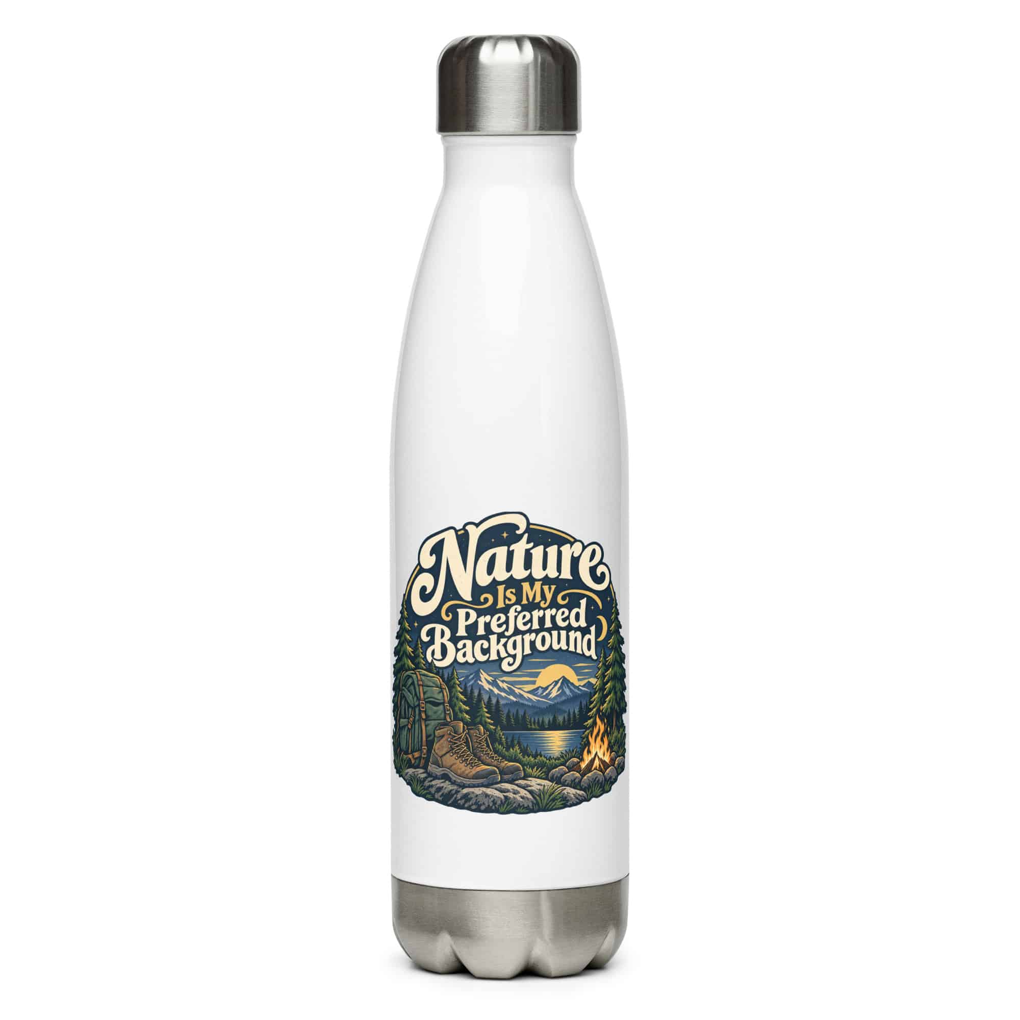 Nature and Adventure Stainless Steel Water Bottle: Nature Is My Preferred Background, Woodland Scenic Lettering
