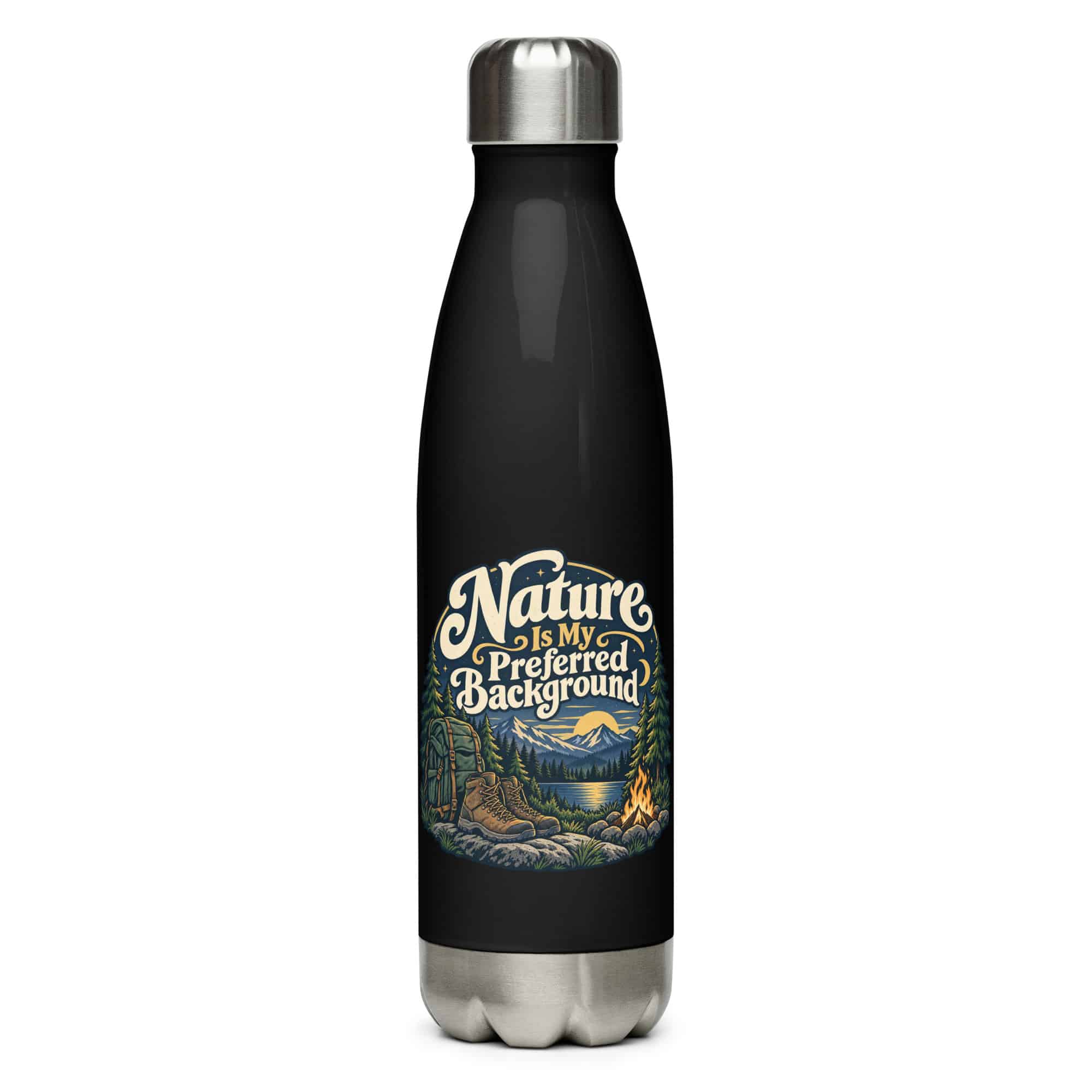 Nature and Adventure Stainless Steel Water Bottle: Nature Is My Preferred Background, Woodland Scenic Lettering