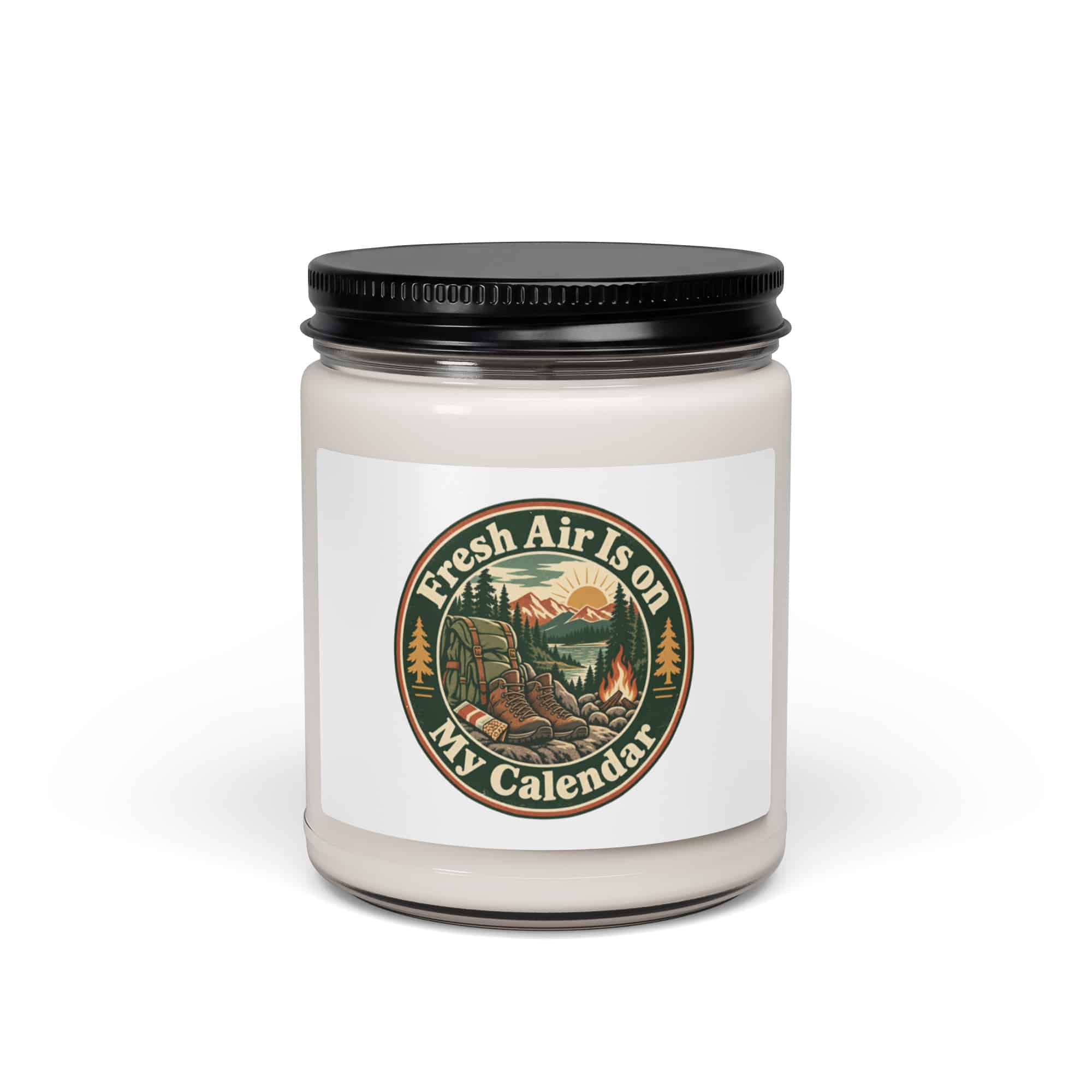 Nature and Adventure Soy Wax Candle: Fresh Air Is on My Calendar, Vintage Round Badge