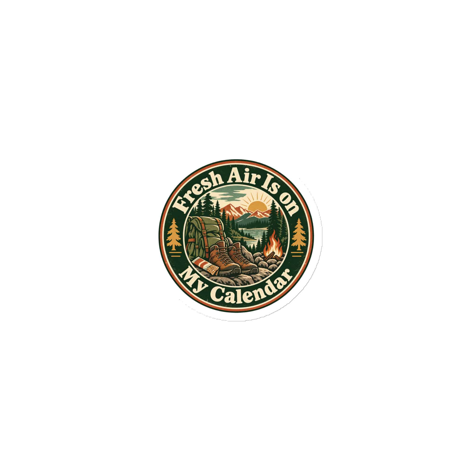 Nature and Adventure Die-Cut Magnet: Fresh Air Is on My Calendar, Vintage Round Badge