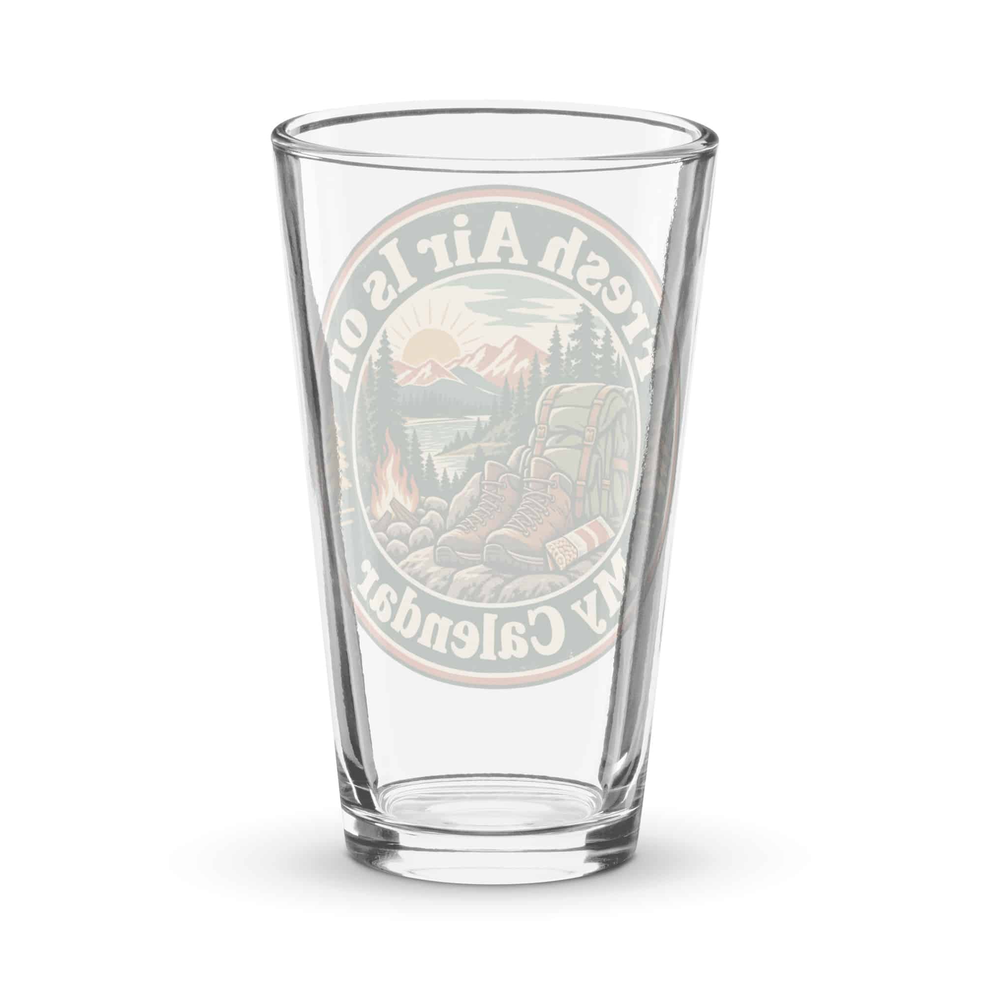 Nature and Adventure Pint Glass: Fresh Air Is on My Calendar, Vintage Round Badge