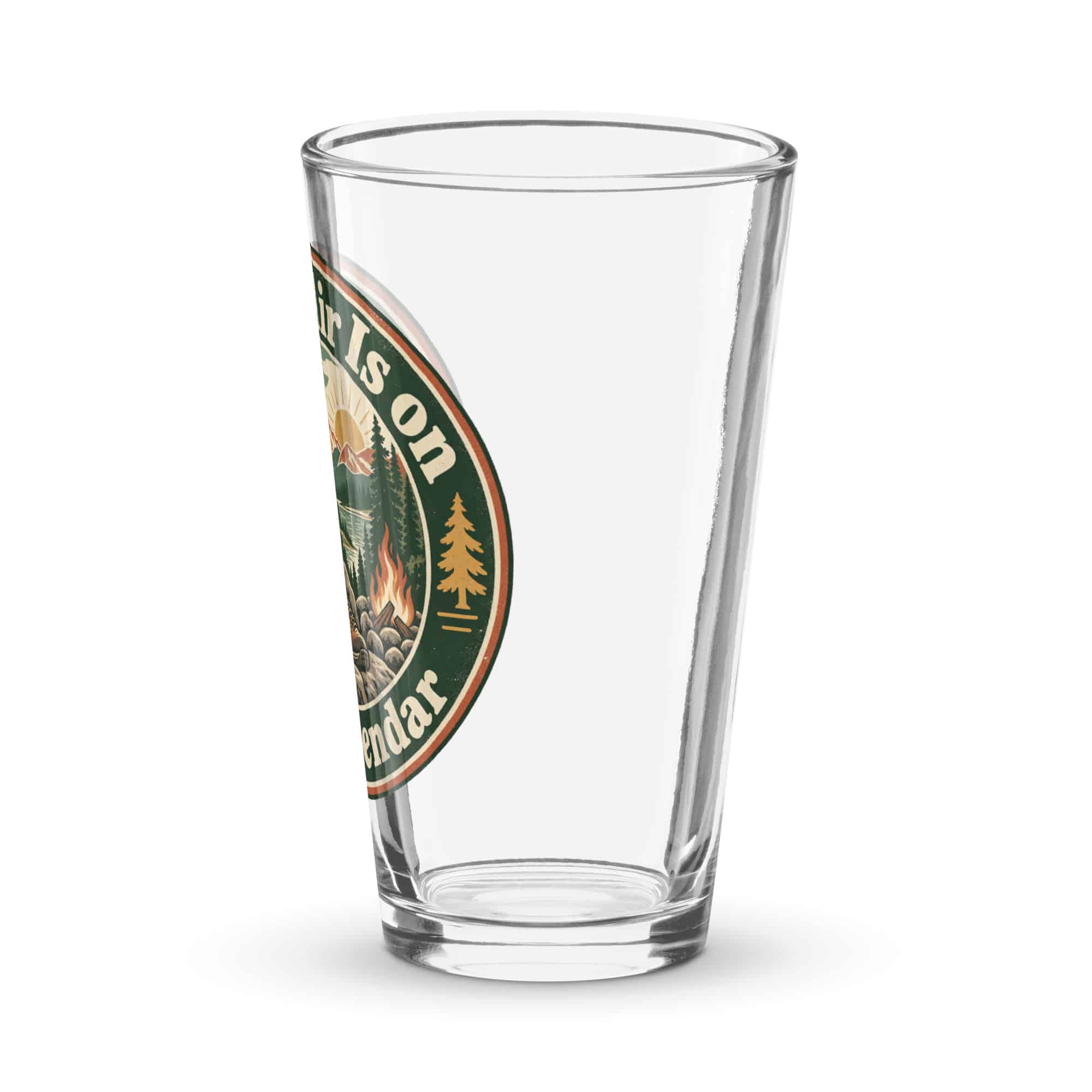 Nature and Adventure Pint Glass: Fresh Air Is on My Calendar, Vintage Round Badge