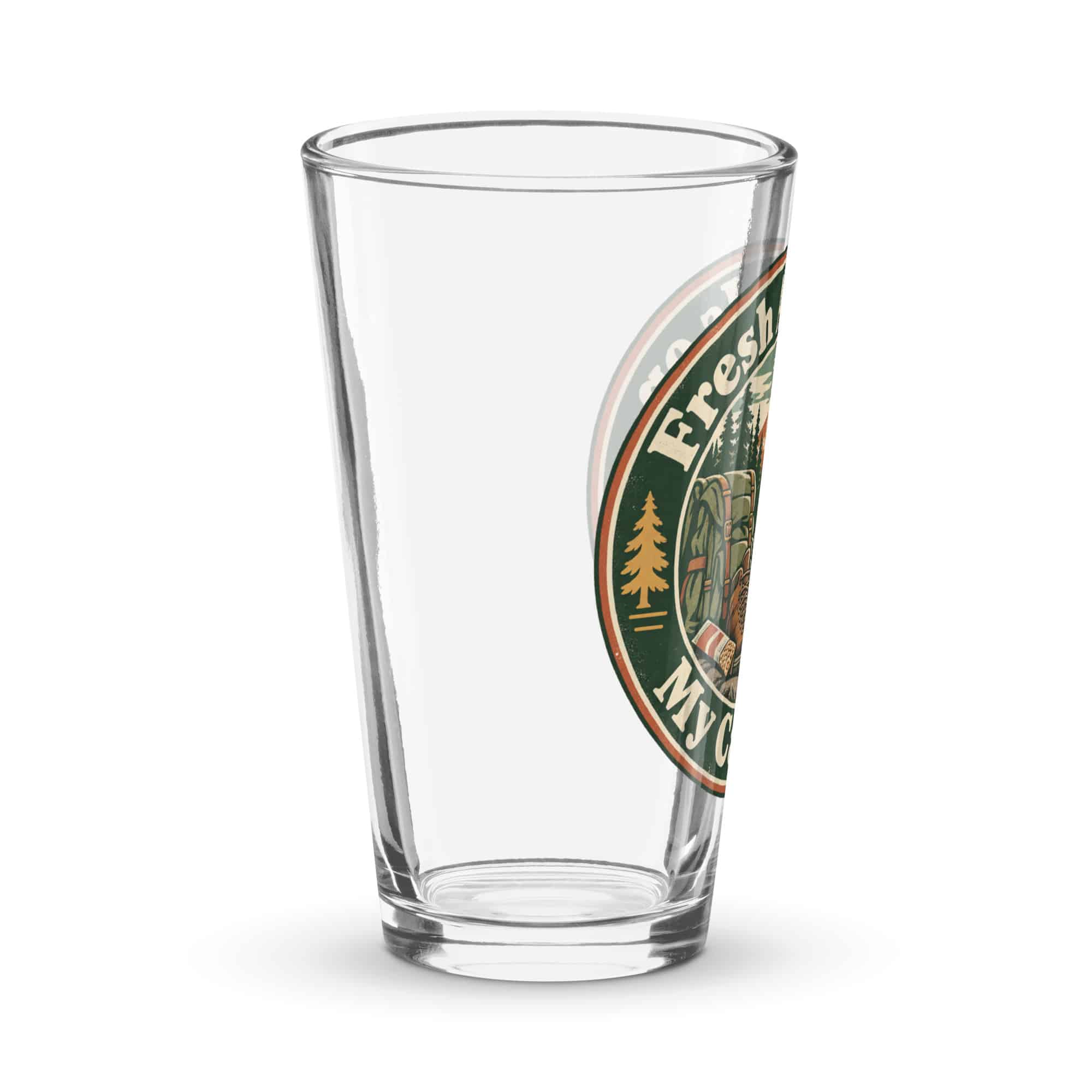 Nature and Adventure Pint Glass: Fresh Air Is on My Calendar, Vintage Round Badge