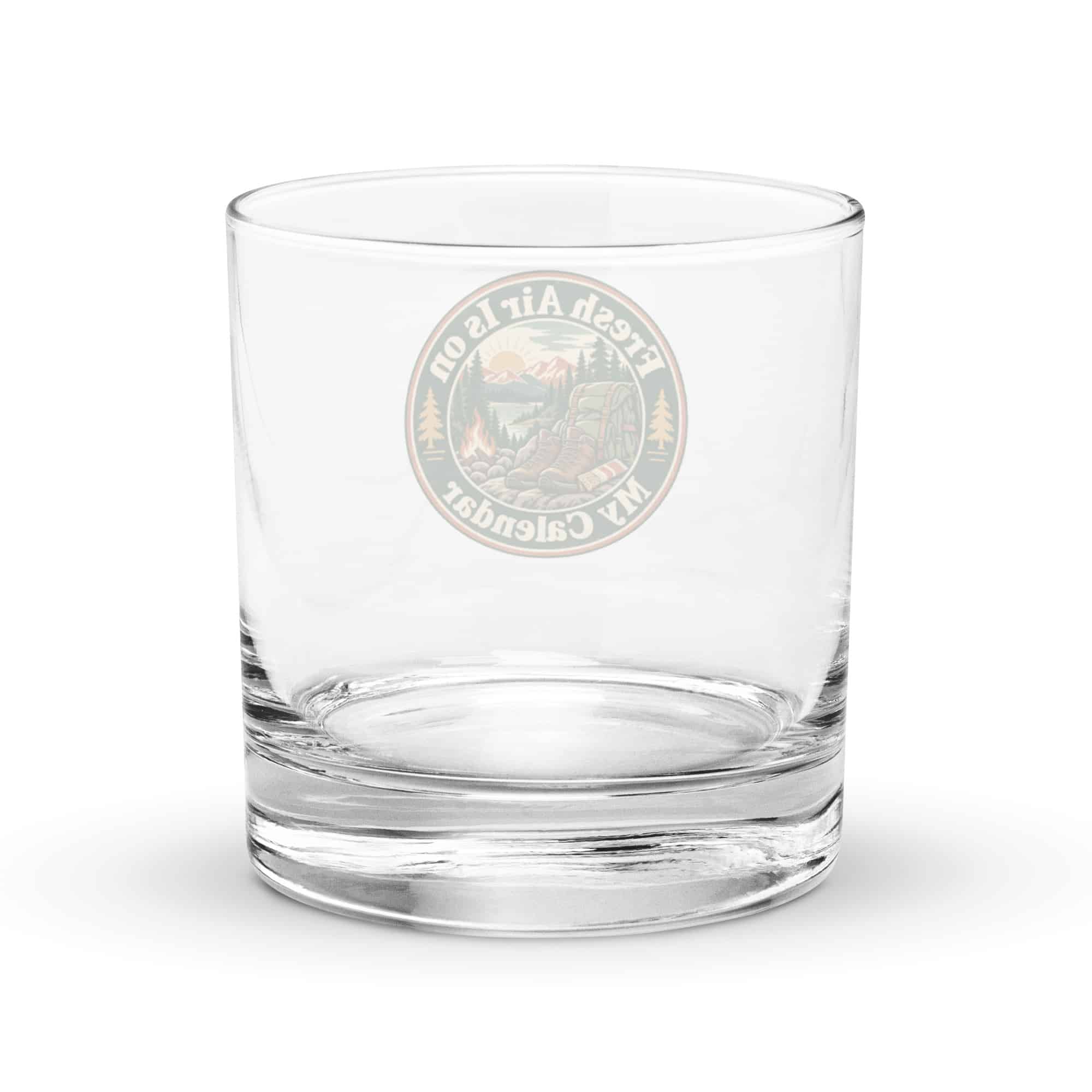 Nature and Adventure Rocks Glass: Fresh Air Is on My Calendar, Vintage Round Badge