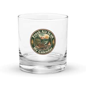Nature and Adventure Rocks Glass: Fresh Air Is on My Calendar, Vintage Round Badge - 10.5 oz - Main
