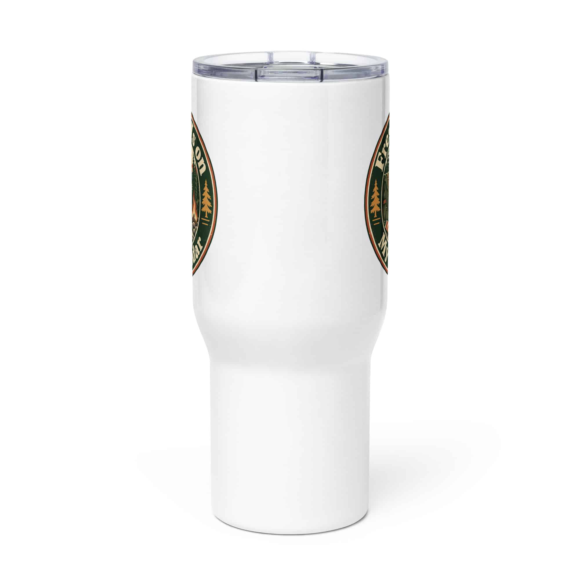 Nature and Adventure Travel Mug: Fresh Air Is on My Calendar, Vintage Round Badge