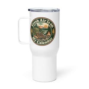 Nature and Adventure Travel Mug: Fresh Air Is on My Calendar, Vintage Round Badge - 25 oz - Main