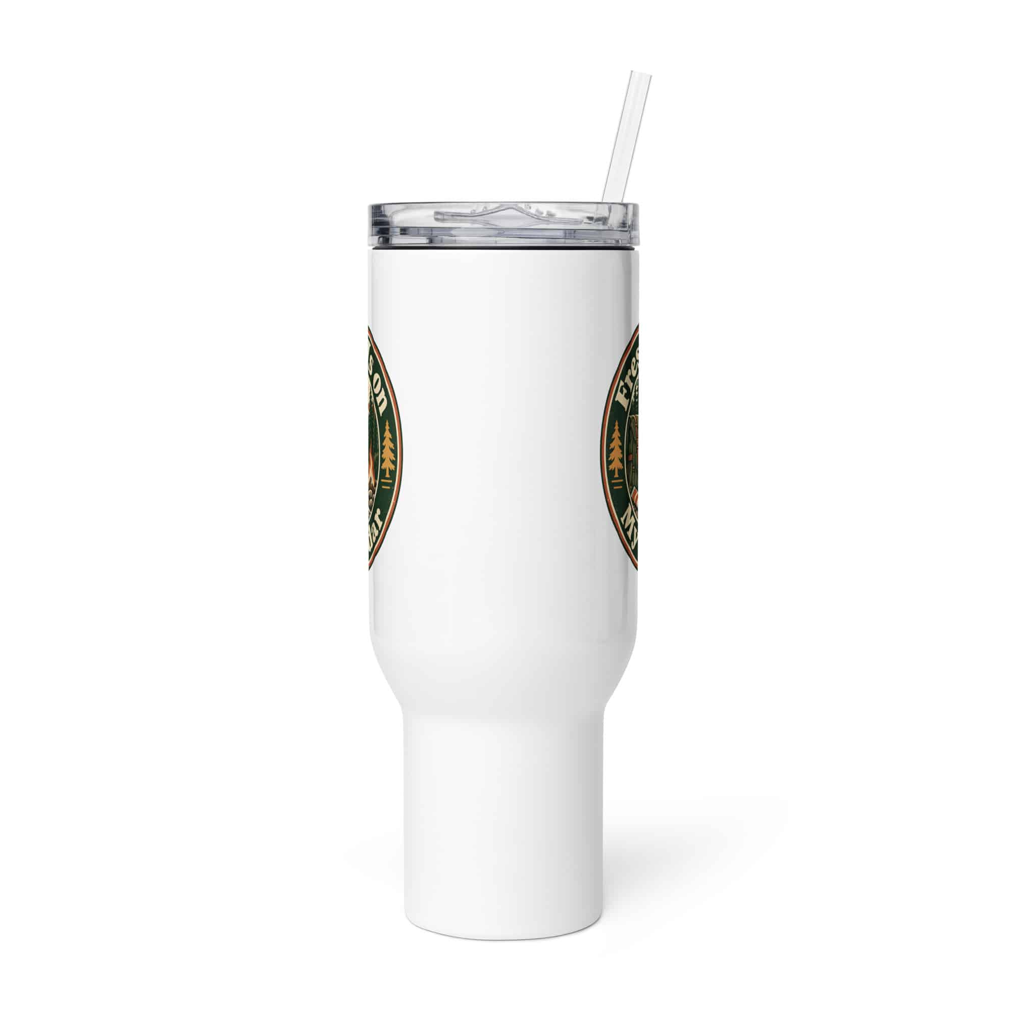 Nature and Adventure Travel Mug: Fresh Air Is on My Calendar, Vintage Round Badge