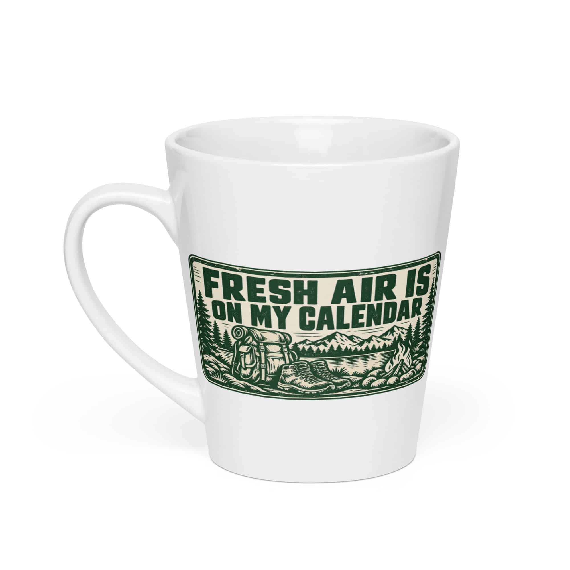 Nature and Adventure Latte Mug: Fresh Air Is on My Calendar, Forest Ink Stamp