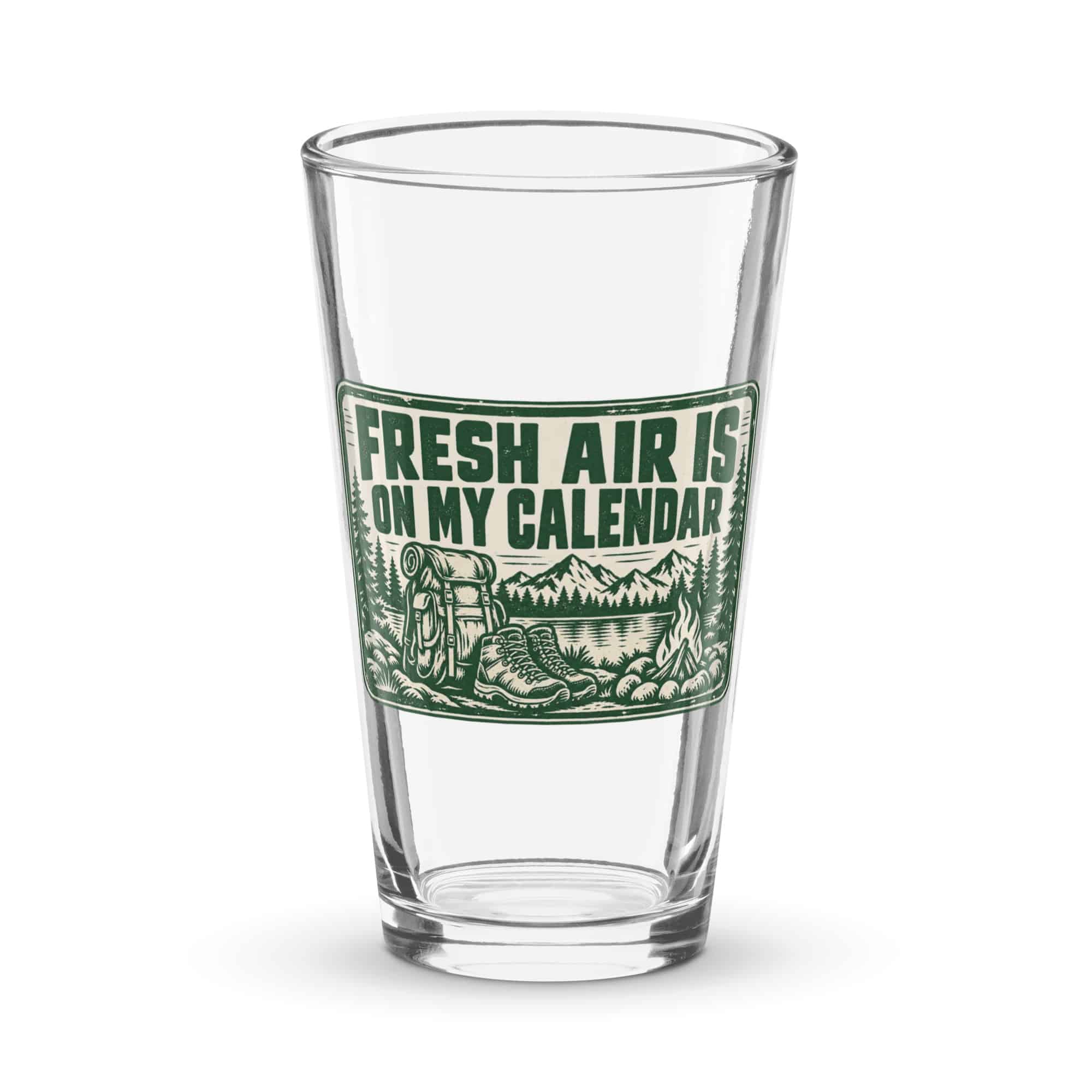 Nature and Adventure Pint Glass: Fresh Air Is on My Calendar, Forest Ink Stamp