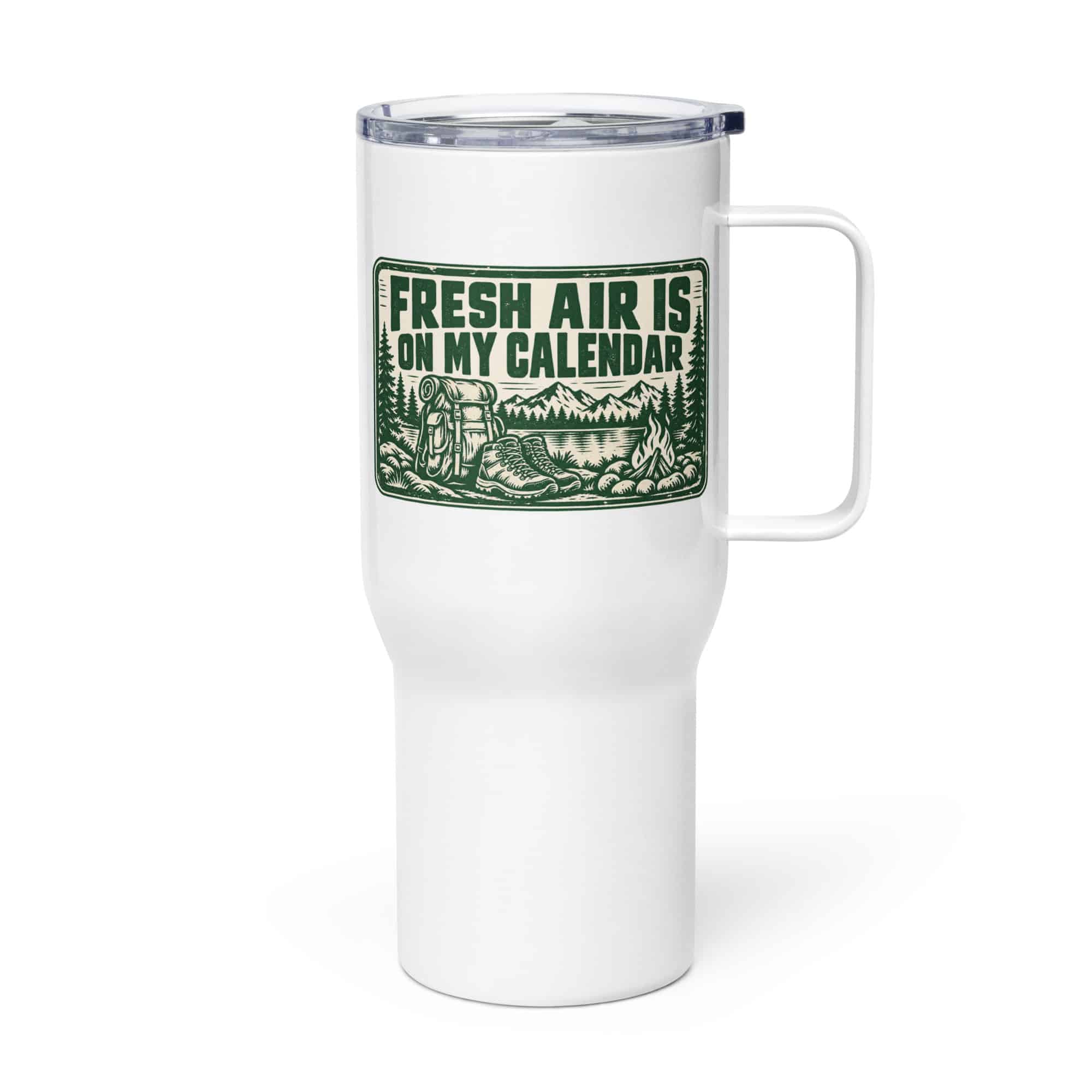 Nature and Adventure Travel Mug: Fresh Air Is on My Calendar, Forest Ink Stamp