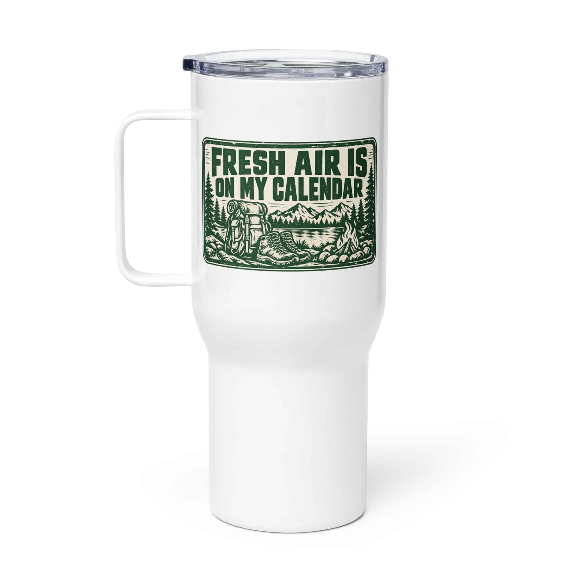 Nature and Adventure Travel Mug: Fresh Air Is on My Calendar, Forest Ink Stamp