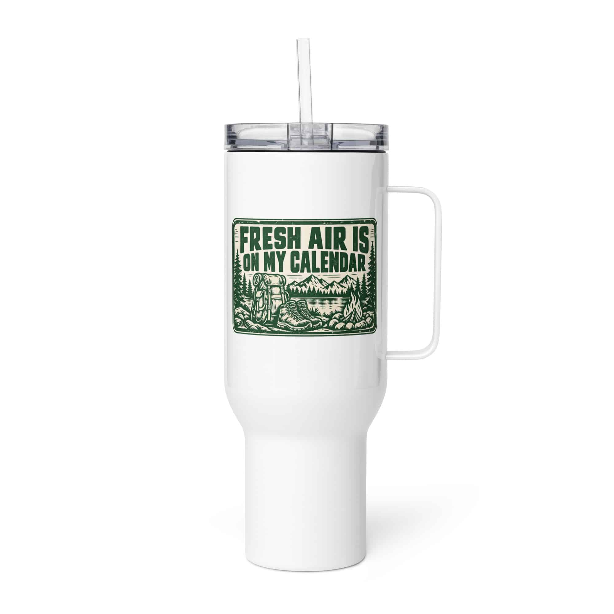 Nature and Adventure Travel Mug: Fresh Air Is on My Calendar, Forest Ink Stamp