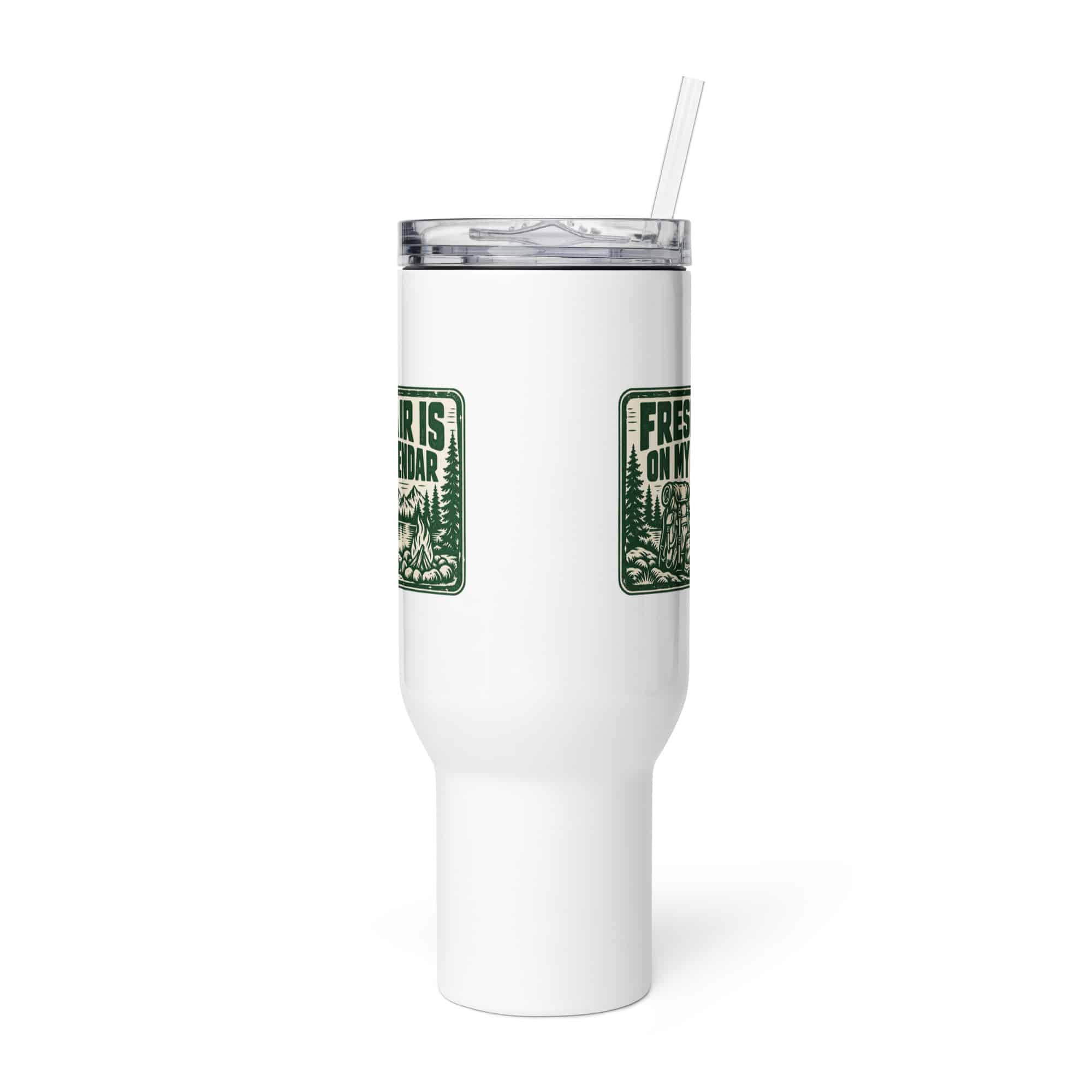 Nature and Adventure Travel Mug: Fresh Air Is on My Calendar, Forest Ink Stamp