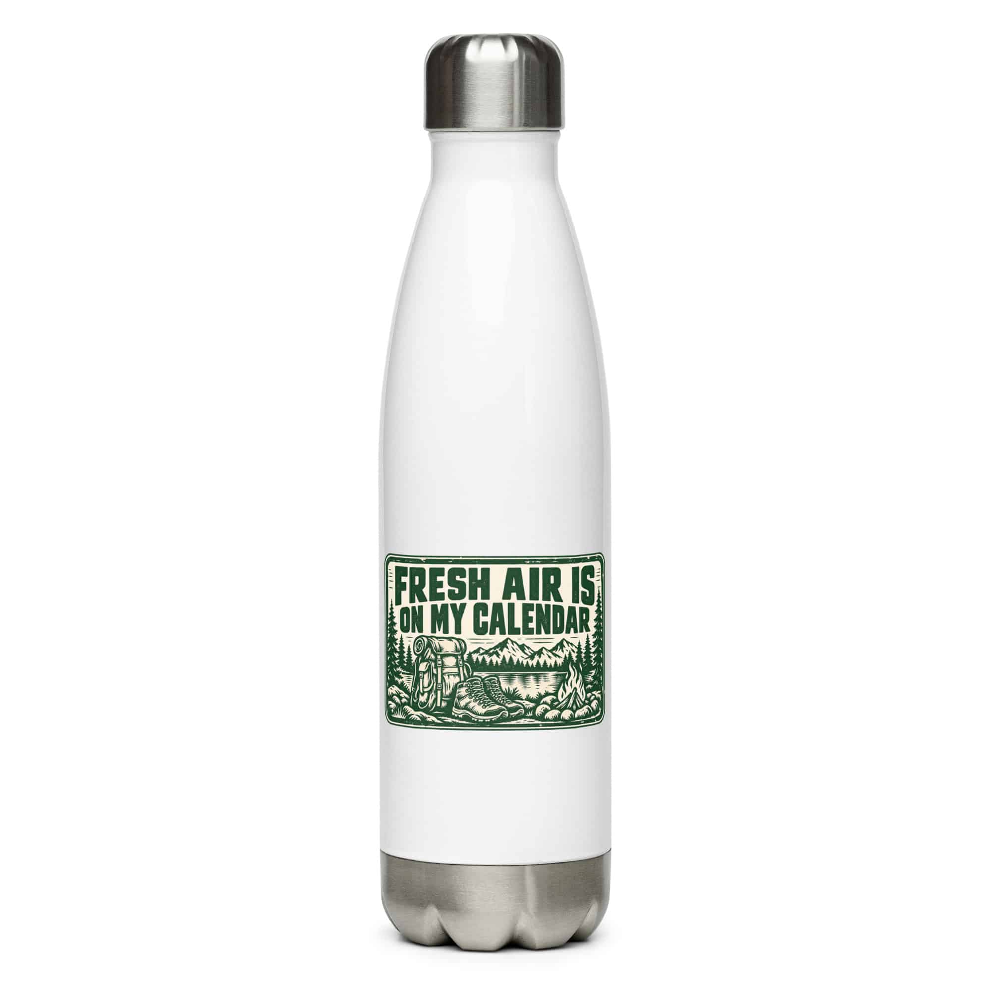 Nature and Adventure Stainless Steel Water Bottle: Fresh Air Is on My Calendar, Forest Ink Stamp