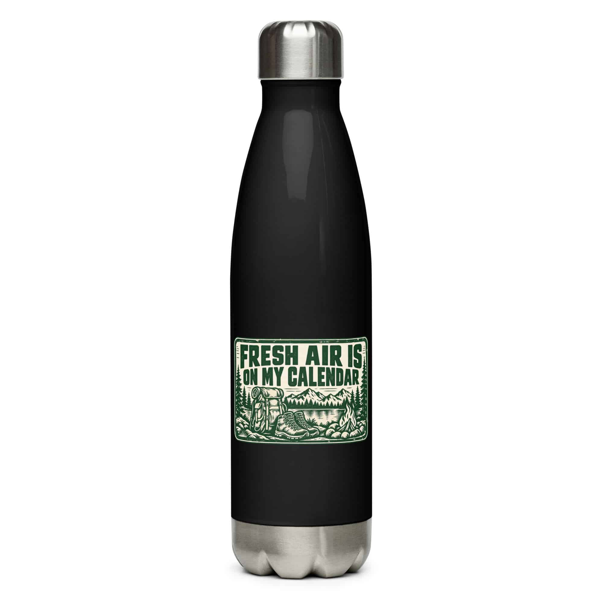 Nature and Adventure Stainless Steel Water Bottle: Fresh Air Is on My Calendar, Forest Ink Stamp