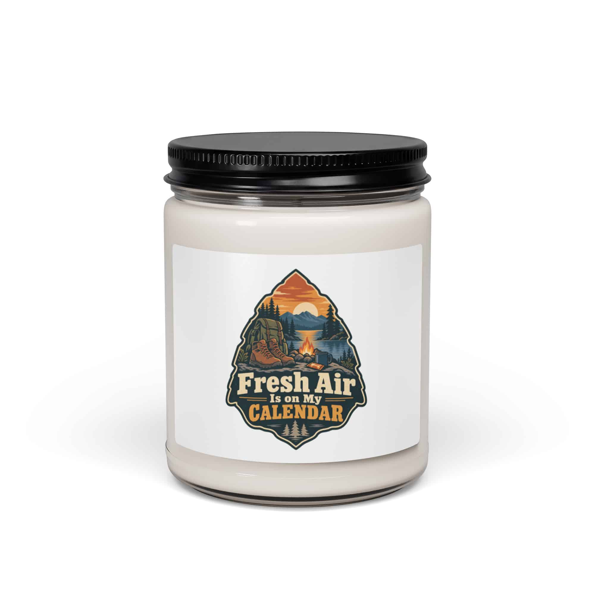 Nature and Adventure Soy Wax Candle: Fresh Air Is on My Calendar, Scenic Shield Badge