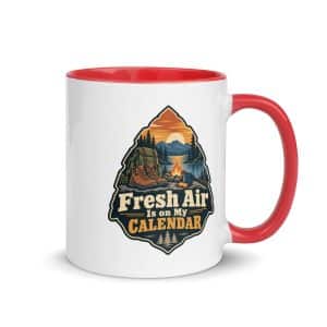 Nature and Adventure Color Inside Coffee Mug: Fresh Air Is on My Calendar, Scenic Shield Badge - 11 oz - Main