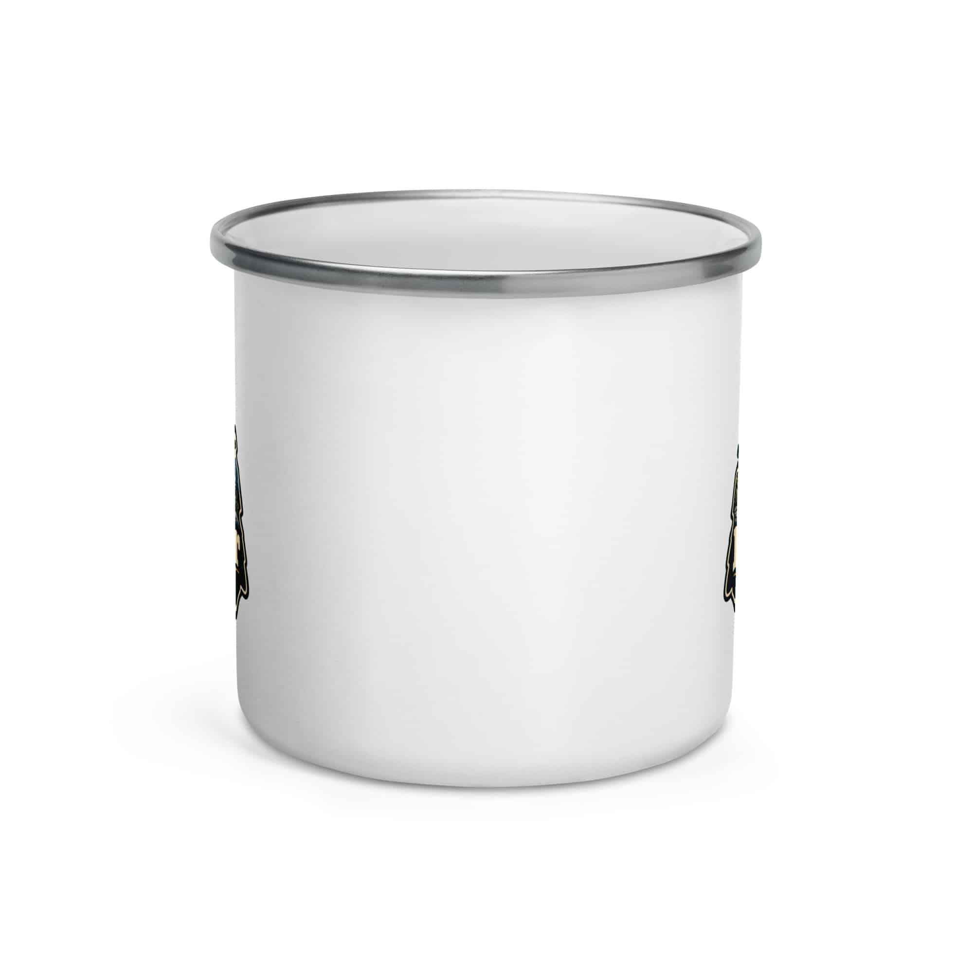 Nature and Adventure Enamel Camp Mug: Fresh Air Is on My Calendar, Scenic Shield Badge
