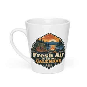 Nature and Adventure Latte Mug: Fresh Air Is on My Calendar, Scenic Shield Badge - 12 oz - Main