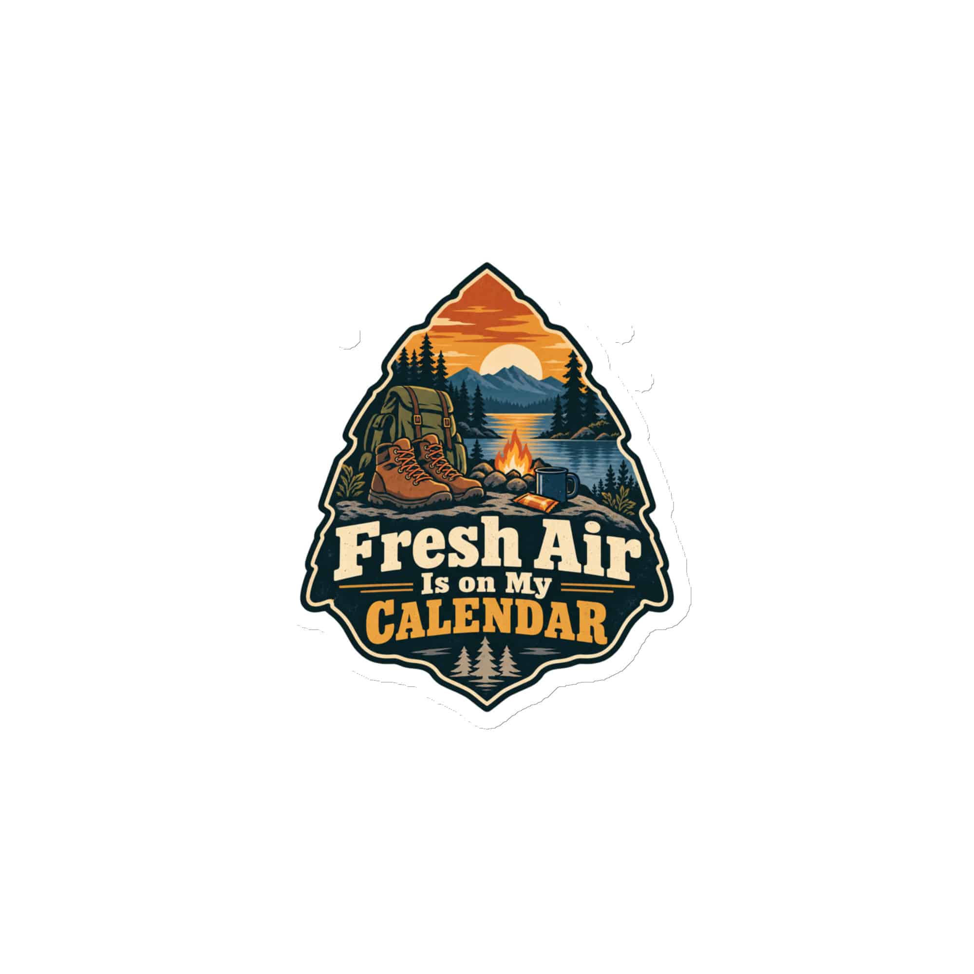 Nature and Adventure Die-Cut Magnet: Fresh Air Is on My Calendar, Scenic Shield Badge