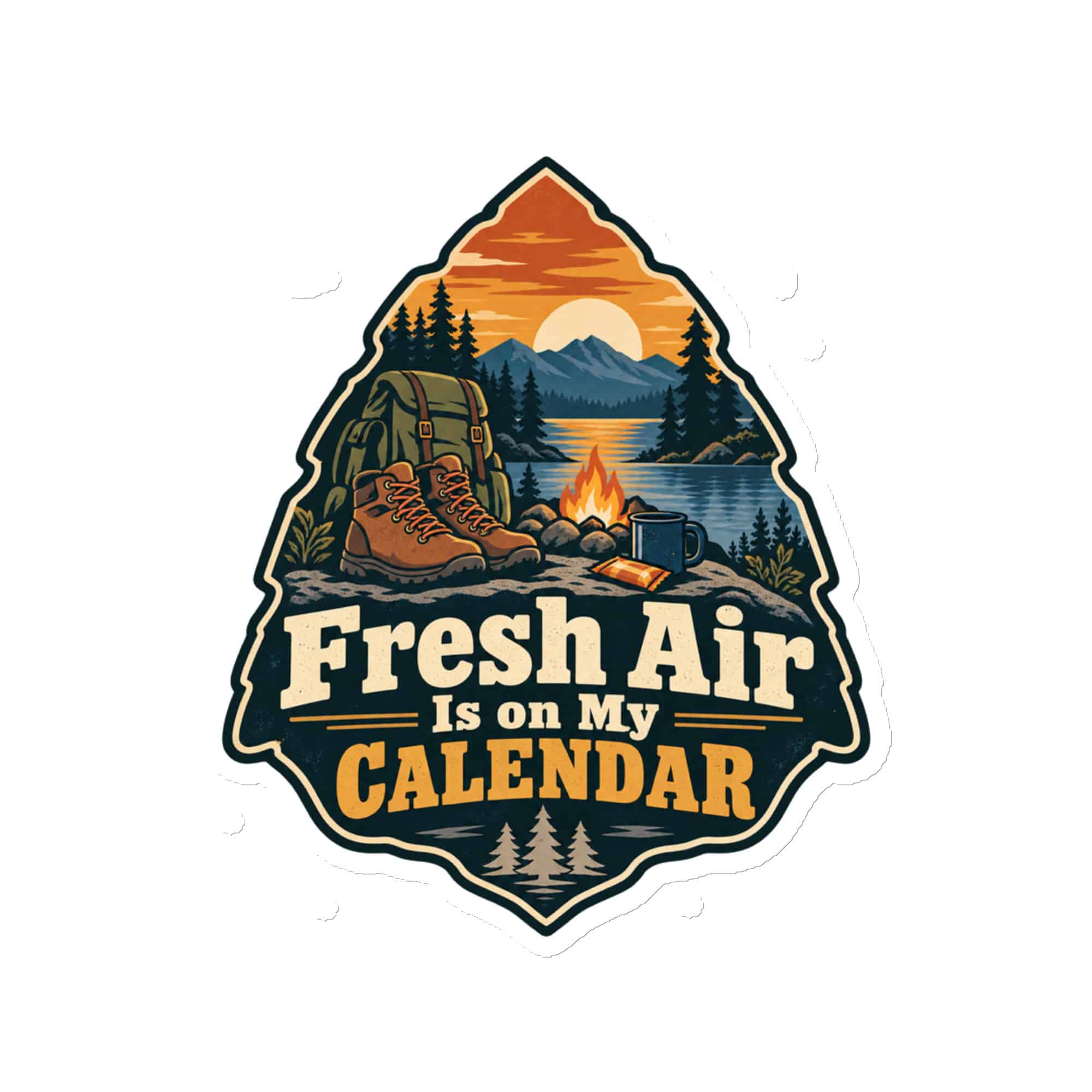Nature and Adventure Die-Cut Magnet: Fresh Air Is on My Calendar, Scenic Shield Badge