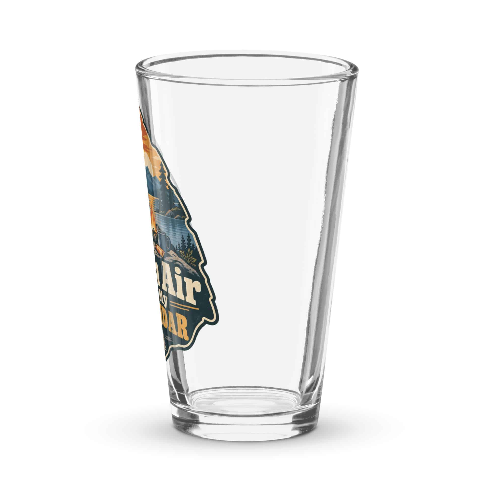 Nature and Adventure Pint Glass: Fresh Air Is on My Calendar, Scenic Shield Badge