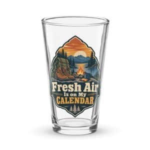 Nature and Adventure Pint Glass: Fresh Air Is on My Calendar, Scenic Shield Badge - 16 oz - Main