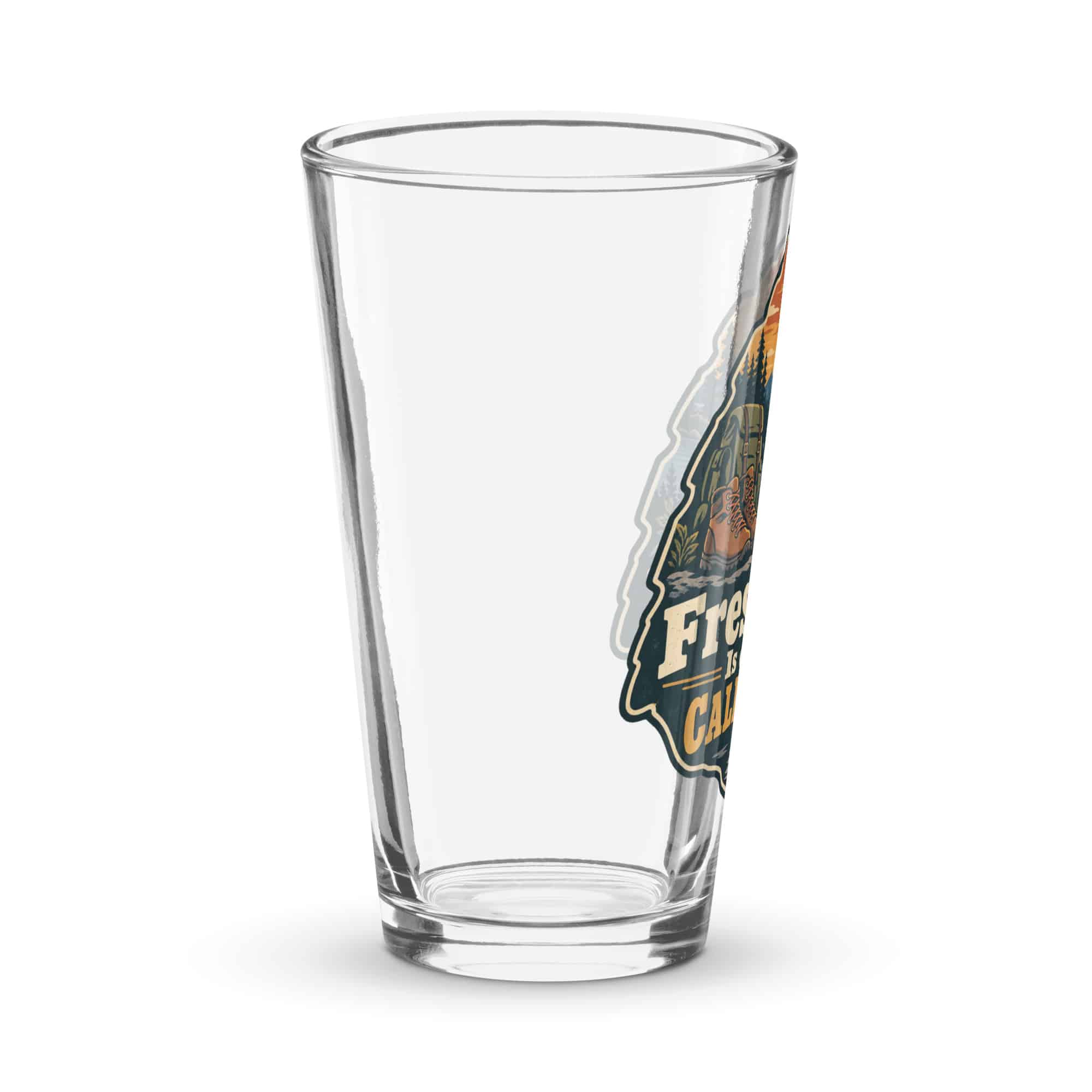 Nature and Adventure Pint Glass: Fresh Air Is on My Calendar, Scenic Shield Badge