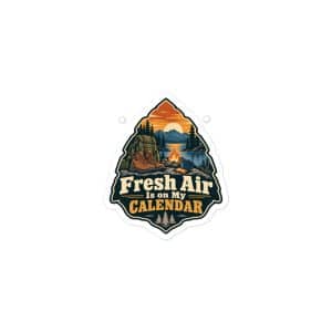 Nature and Adventure Vinyl Sticker: Fresh Air Is on My Calendar, Scenic Shield Badge - 3″×3″ - Main