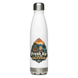 Nature and Adventure Stainless Steel Water Bottle: Fresh Air Is on My Calendar, Scenic Shield Badge - 17 oz - Main
