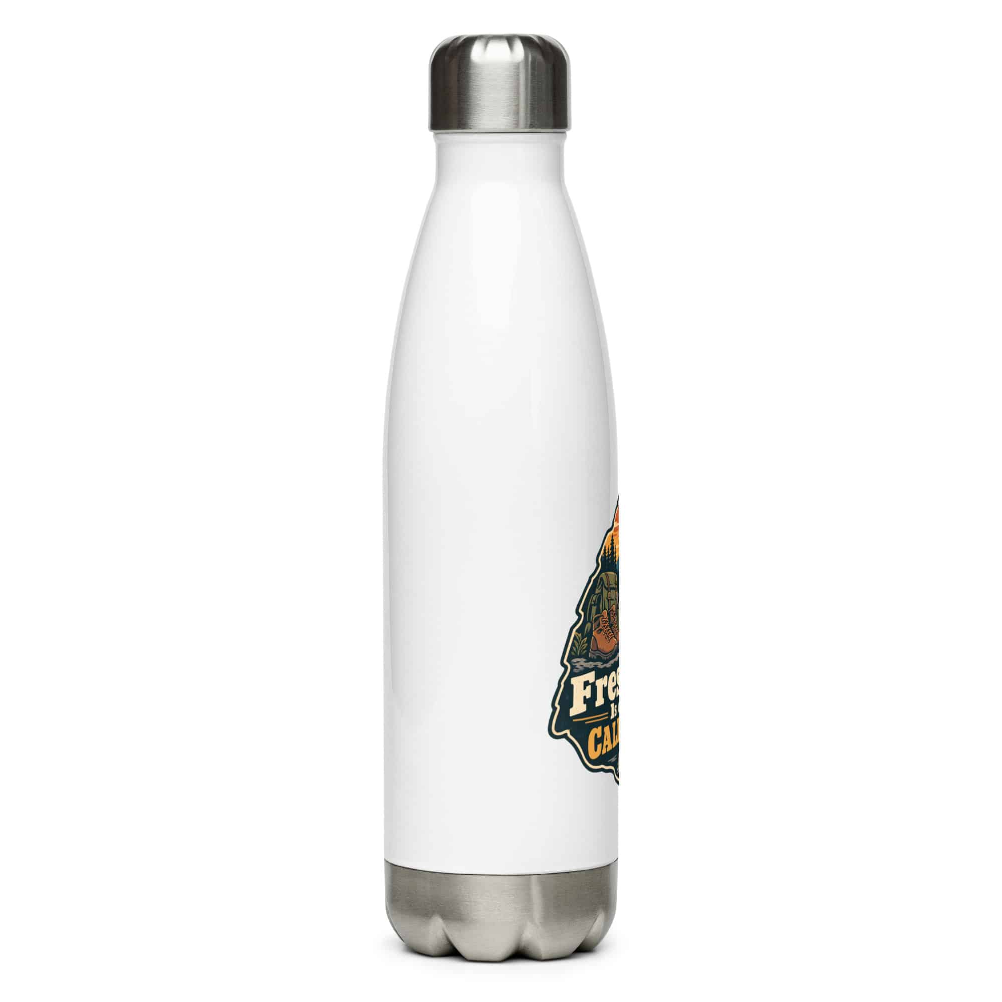 Nature and Adventure Stainless Steel Water Bottle: Fresh Air Is on My Calendar, Scenic Shield Badge