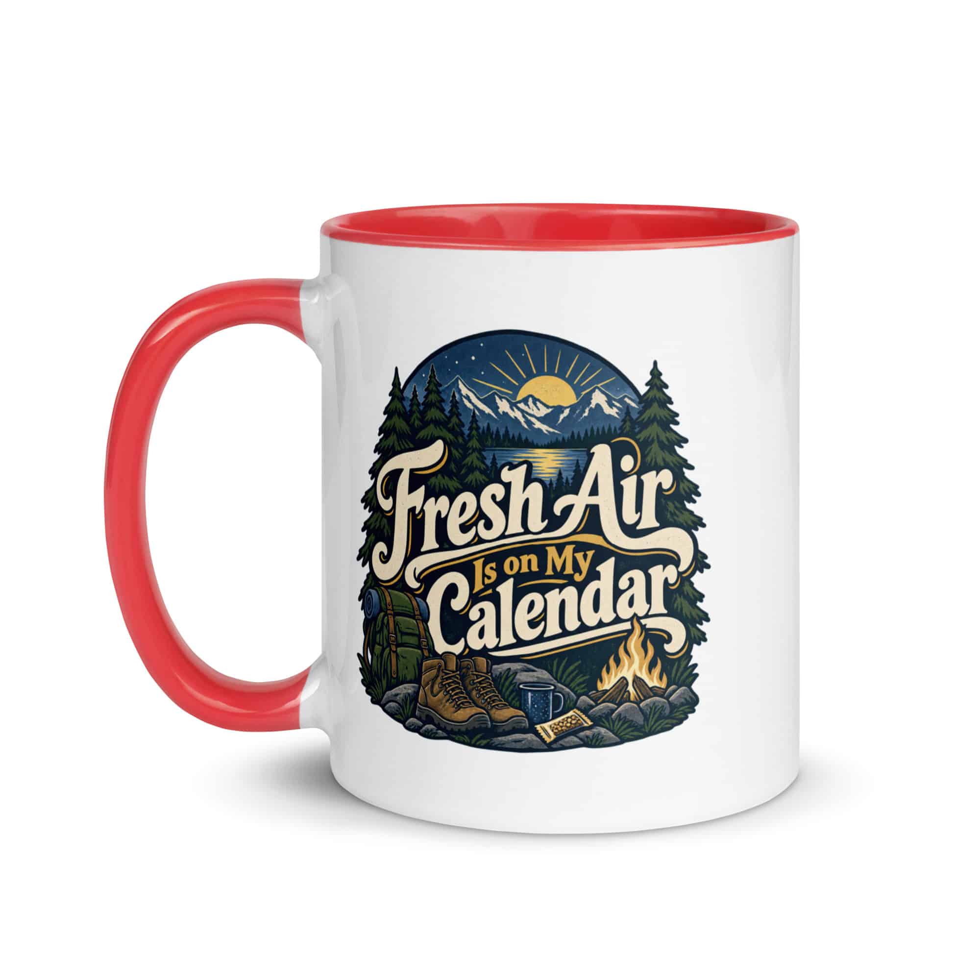 Nature and Adventure Color Inside Coffee Mug: Fresh Air Is on My Calendar, Woodland Scenic Lettering