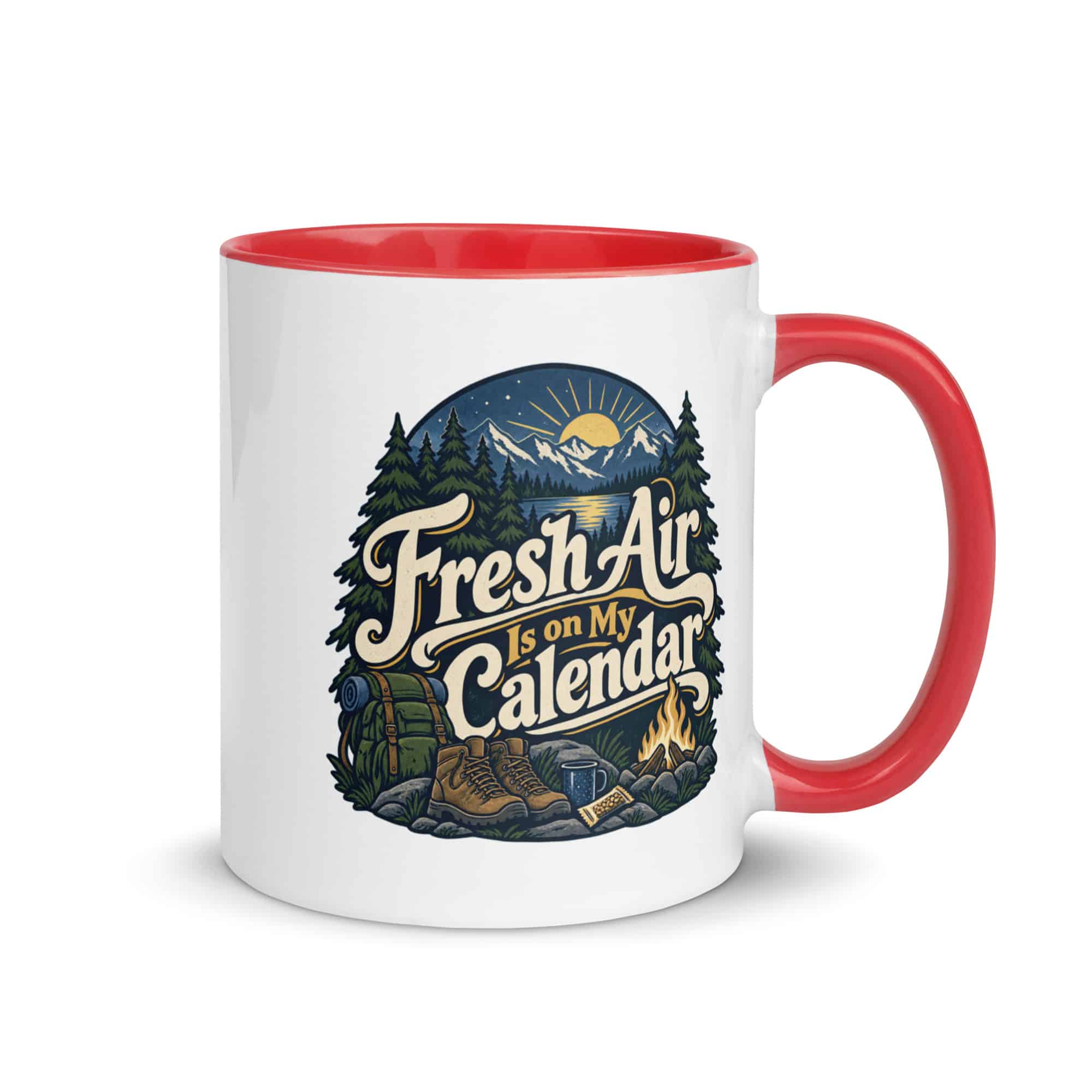 Nature and Adventure Color Inside Coffee Mug: Fresh Air Is on My Calendar, Woodland Scenic Lettering
