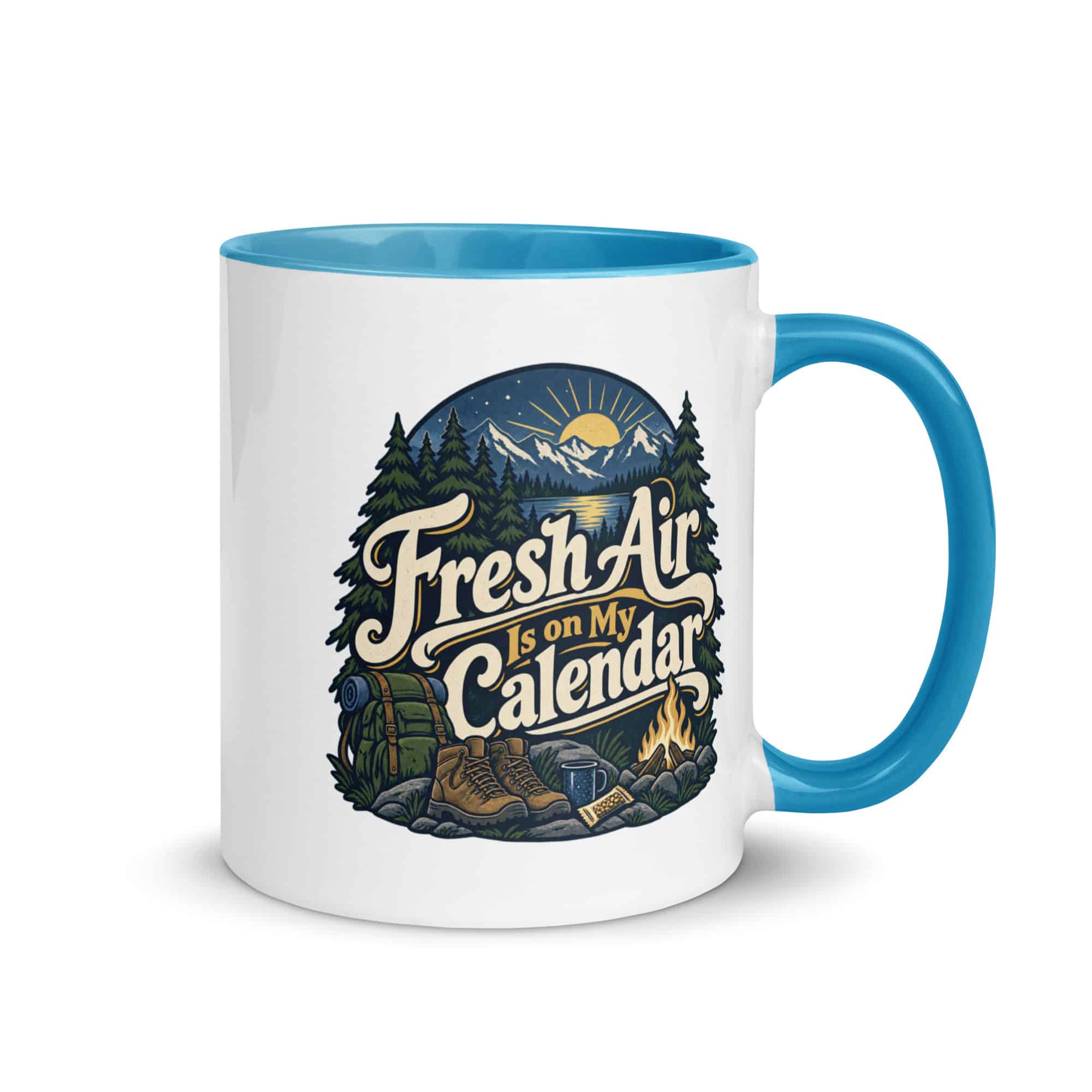 Nature and Adventure Color Inside Coffee Mug: Fresh Air Is on My Calendar, Woodland Scenic Lettering