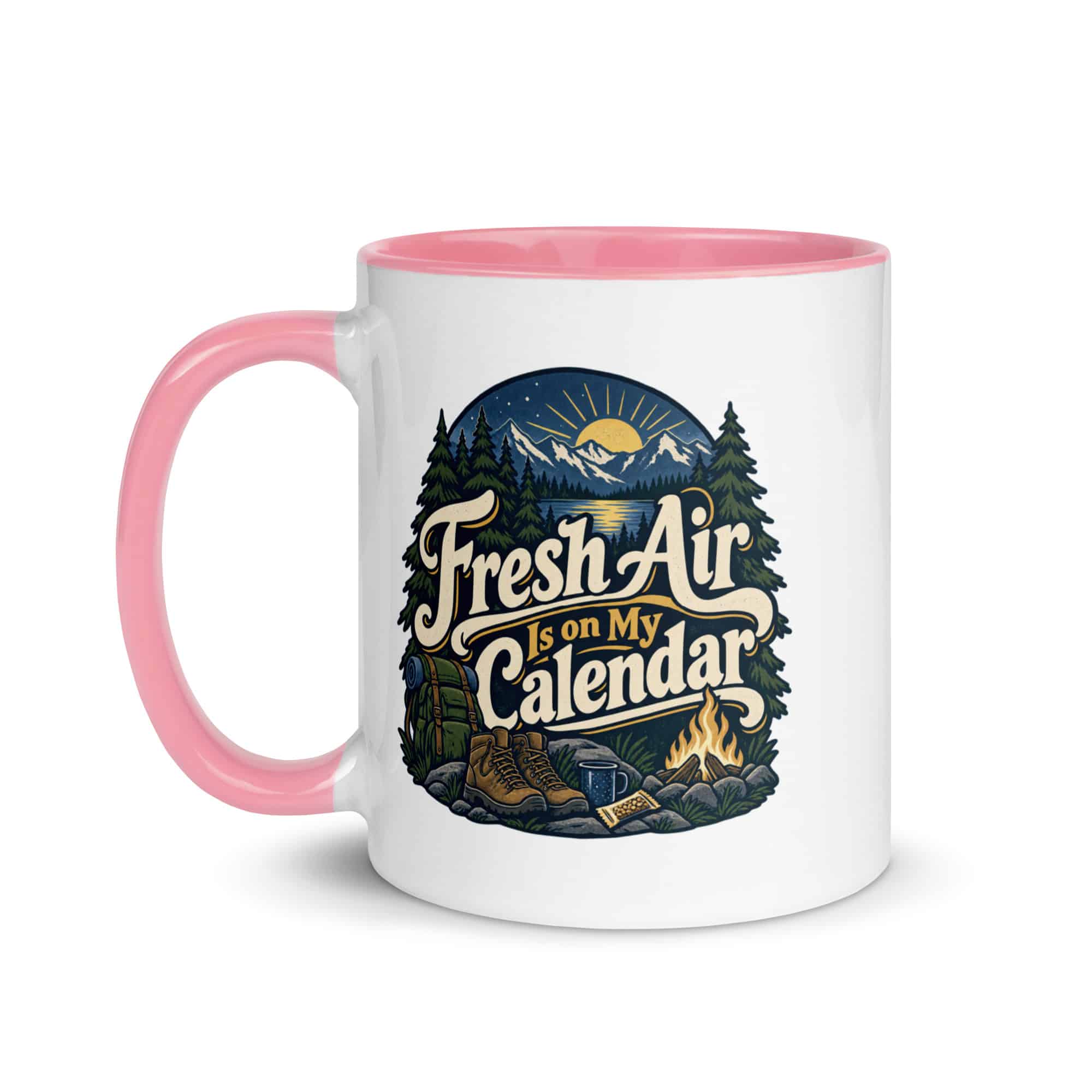 Nature and Adventure Color Inside Coffee Mug: Fresh Air Is on My Calendar, Woodland Scenic Lettering