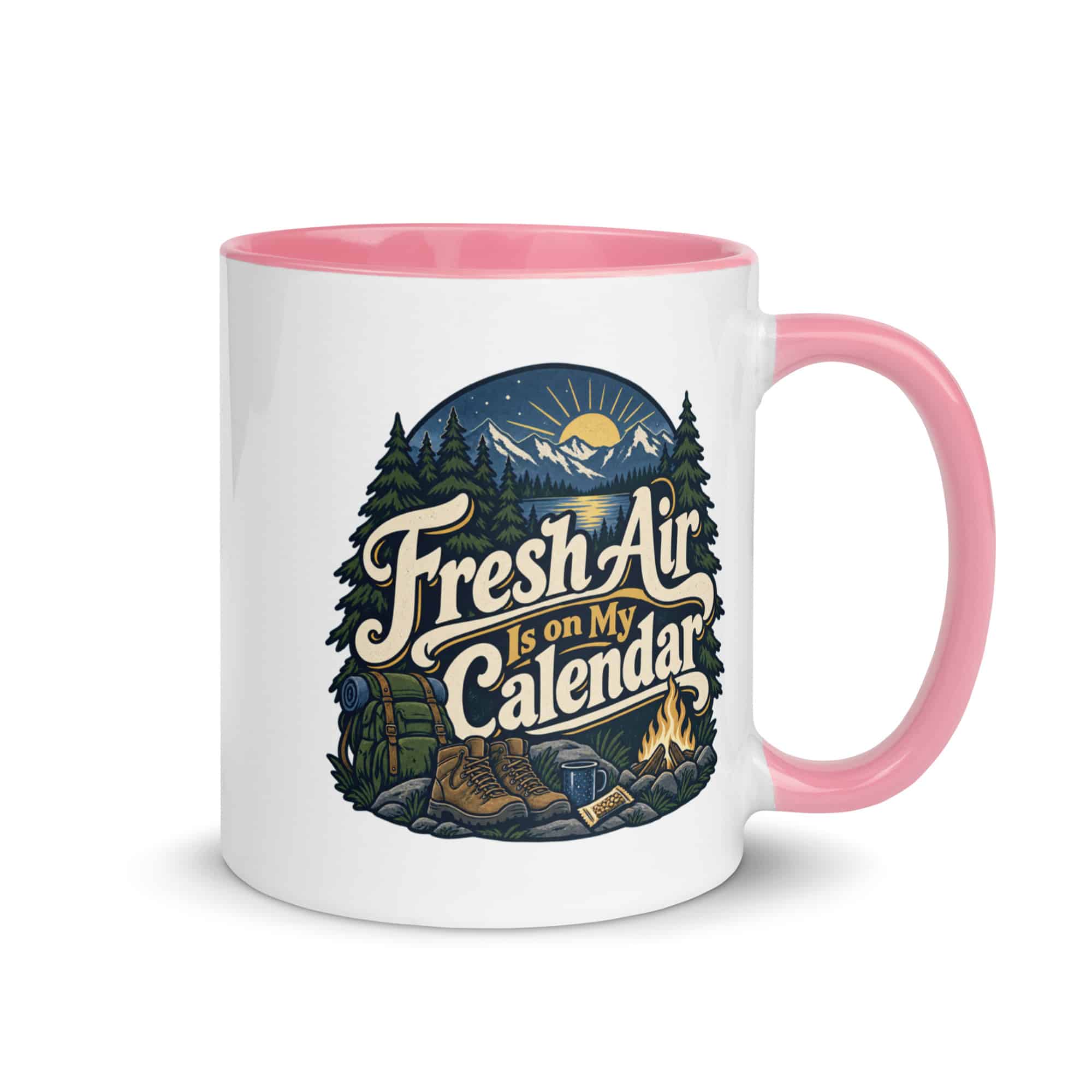 Nature and Adventure Color Inside Coffee Mug: Fresh Air Is on My Calendar, Woodland Scenic Lettering